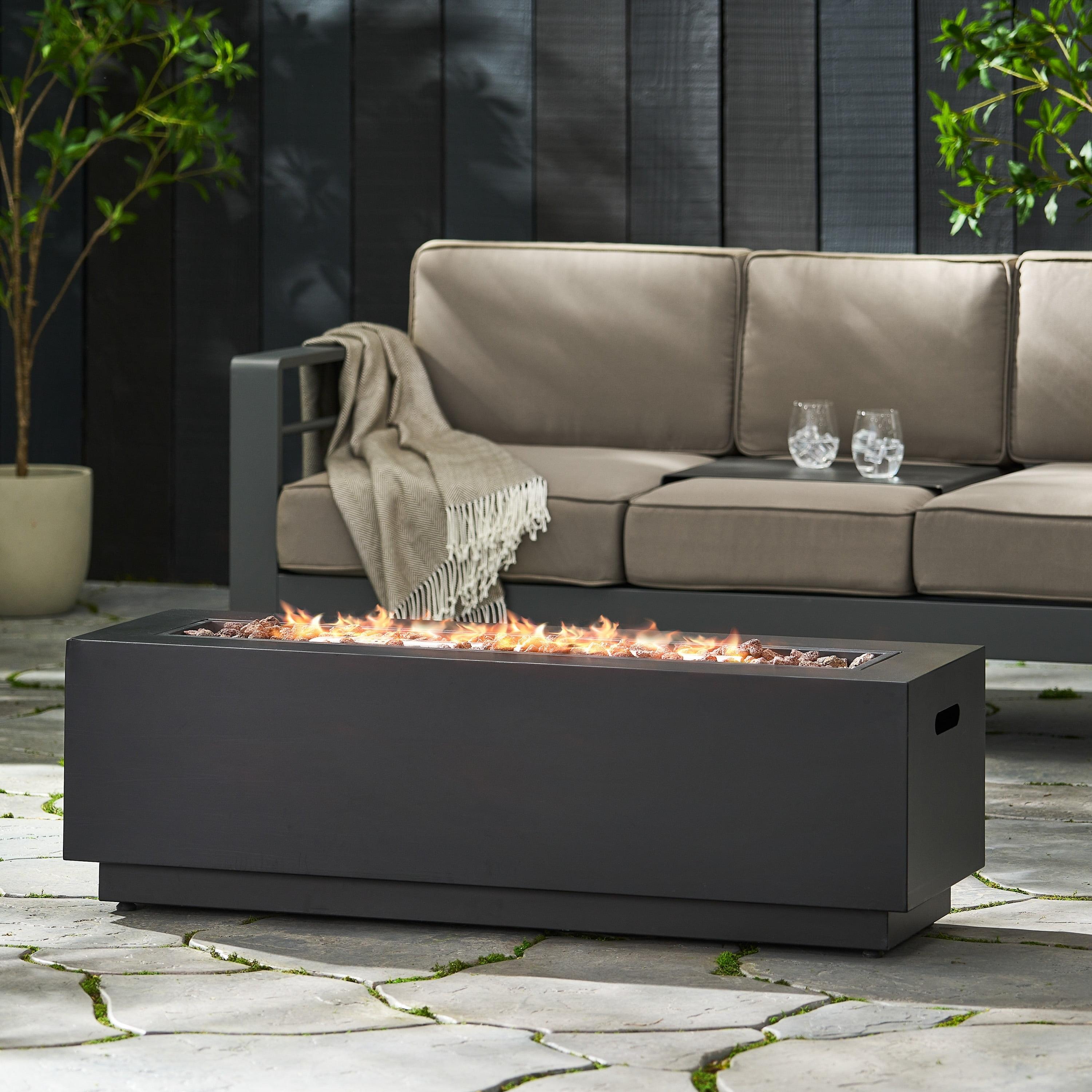 Christopher Knight Home Wellington Outdoor 50000 BTU Rectangular Fire Pit Wood Pattern Brown:  No Assembly, Push Button Ignition