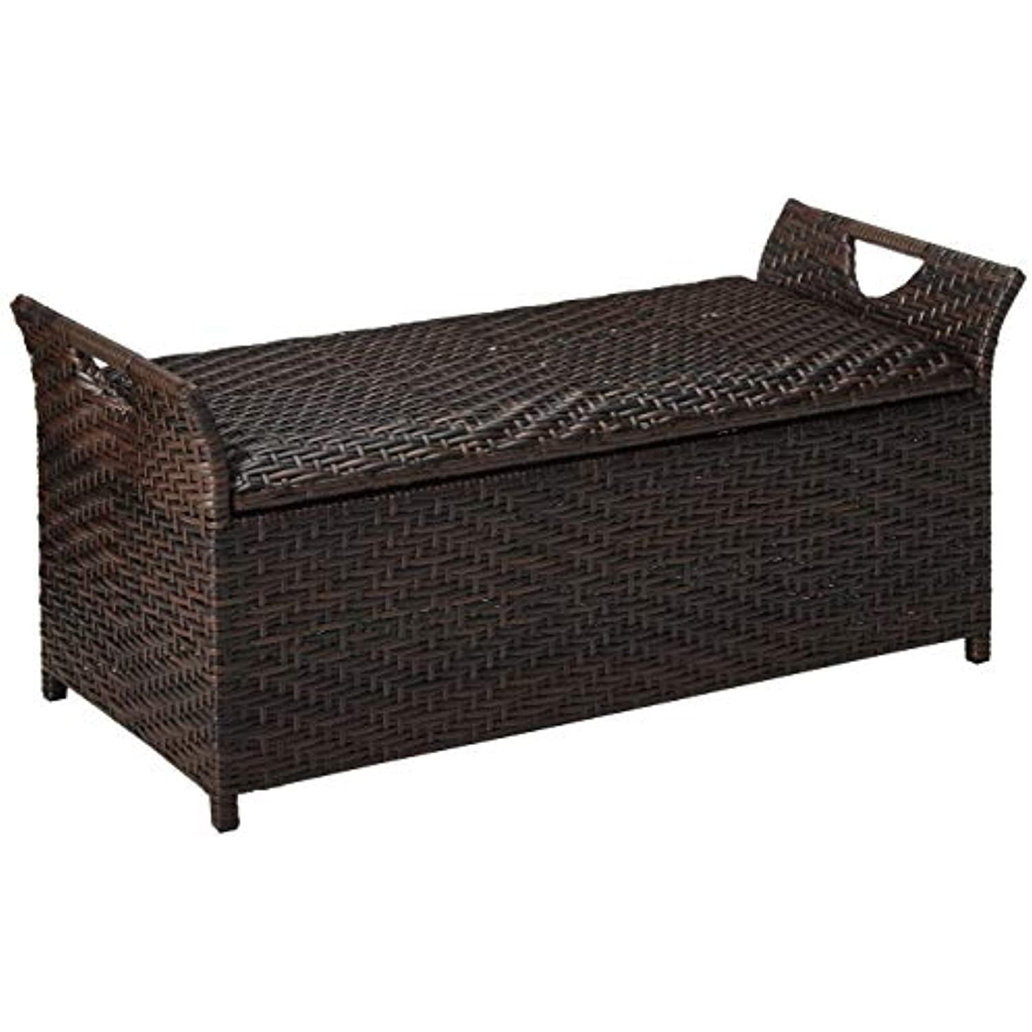 Wing Wicker Patio Storage Bench - Multi Brown - Christopher Knight Home: Iron Frame, Water & UV Resistant, Seats 2