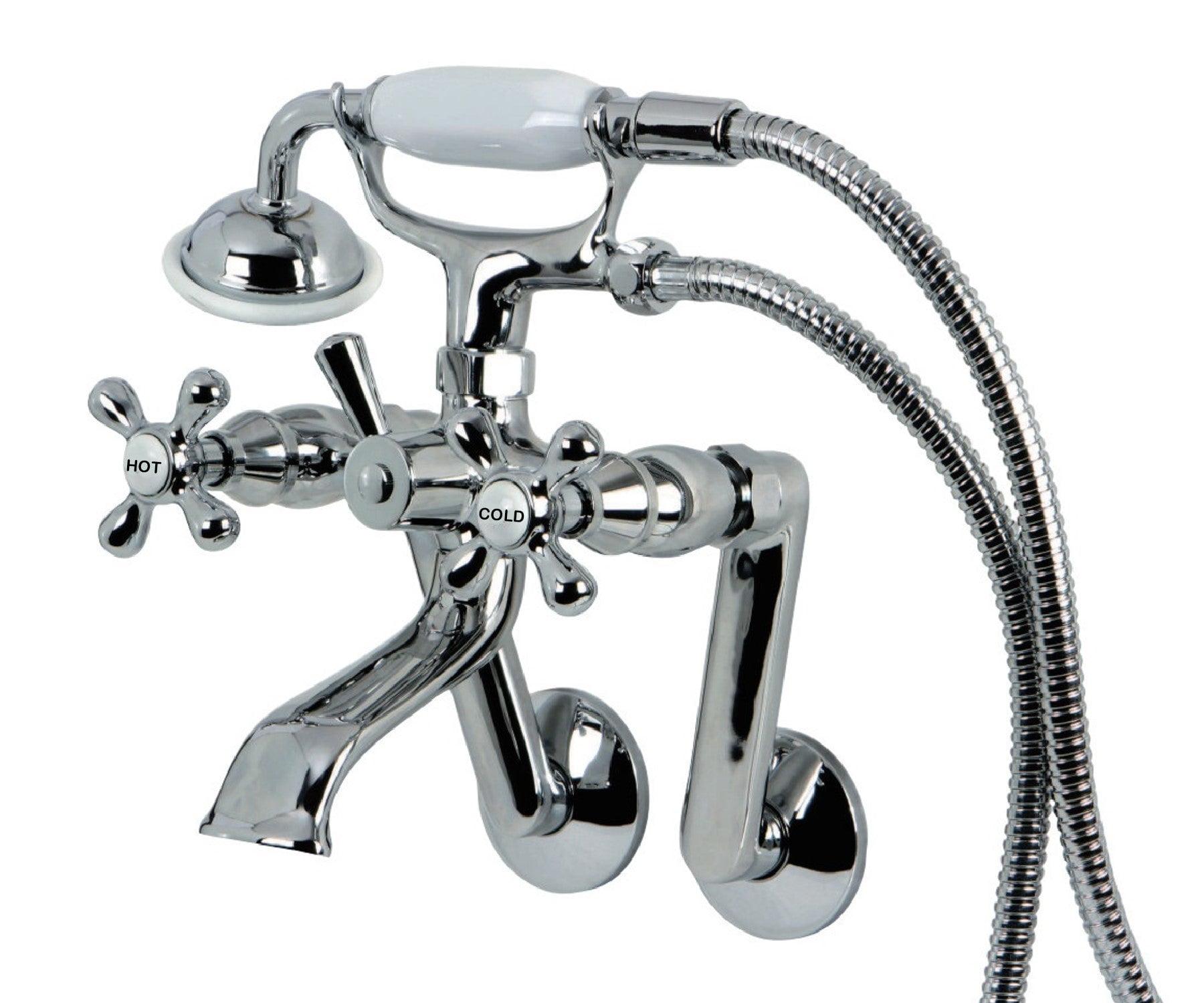 Kingston Brass Kingston Three-Handle 2-Hole Tub Wall Mount Clawfoot Tub Faucet with Hand Shower