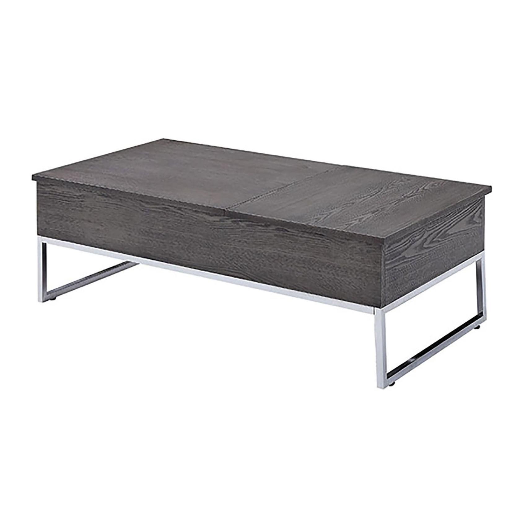 Gray Oak and Chrome Lift-Top Coffee Table with Storage