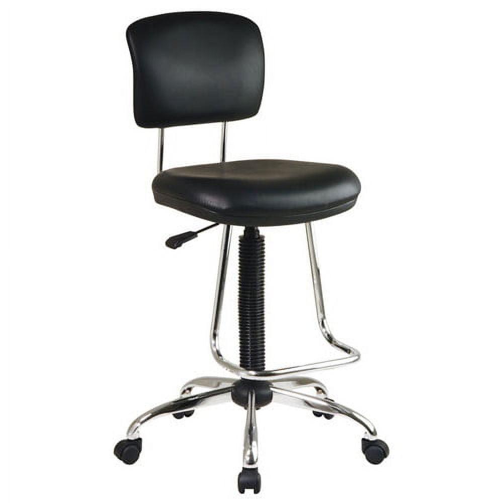 Ergonomic Black Vinyl Drafting Chair with Teardrop Chrome Footrest