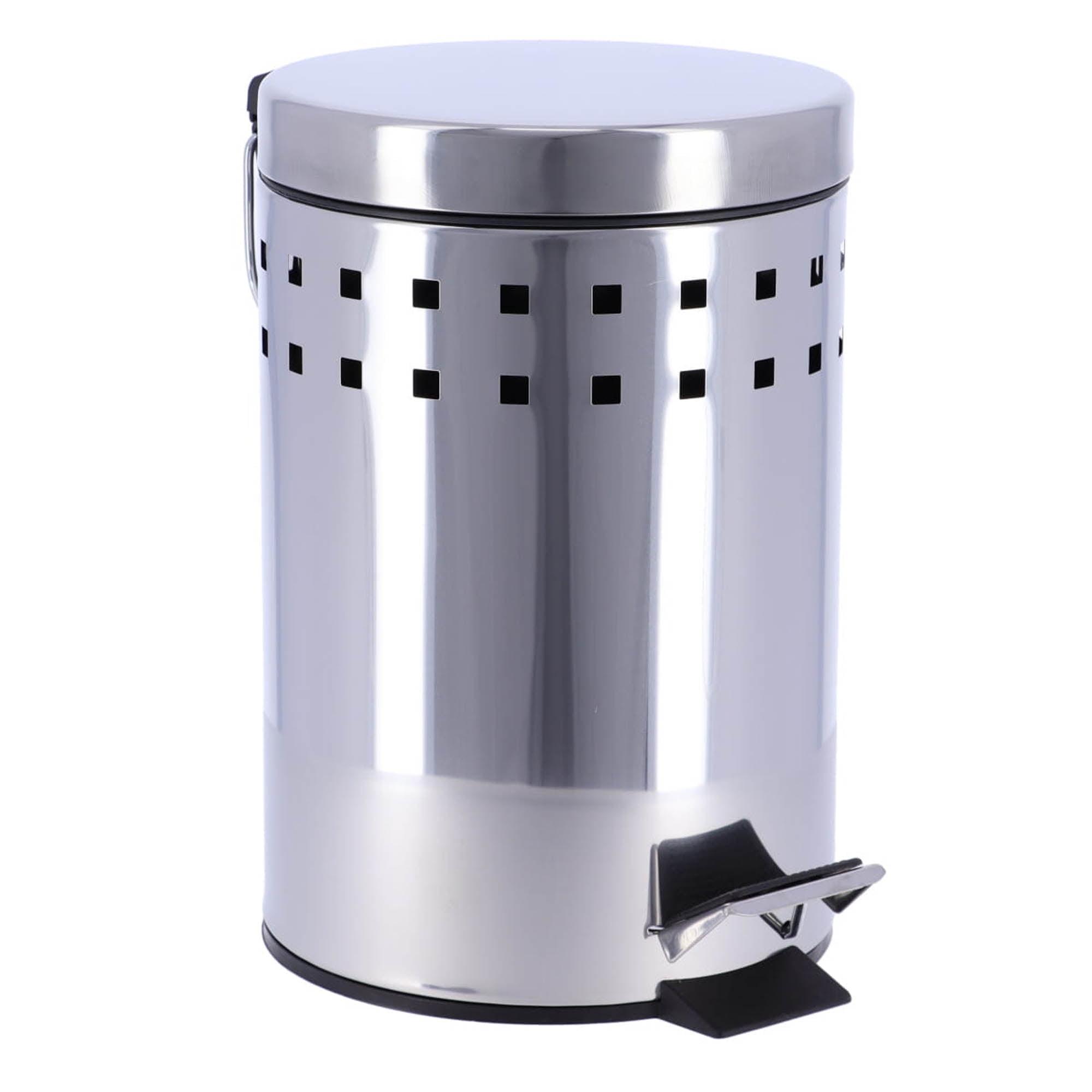 Silver Stainless Steel Round Pedal Bathroom Trash Can