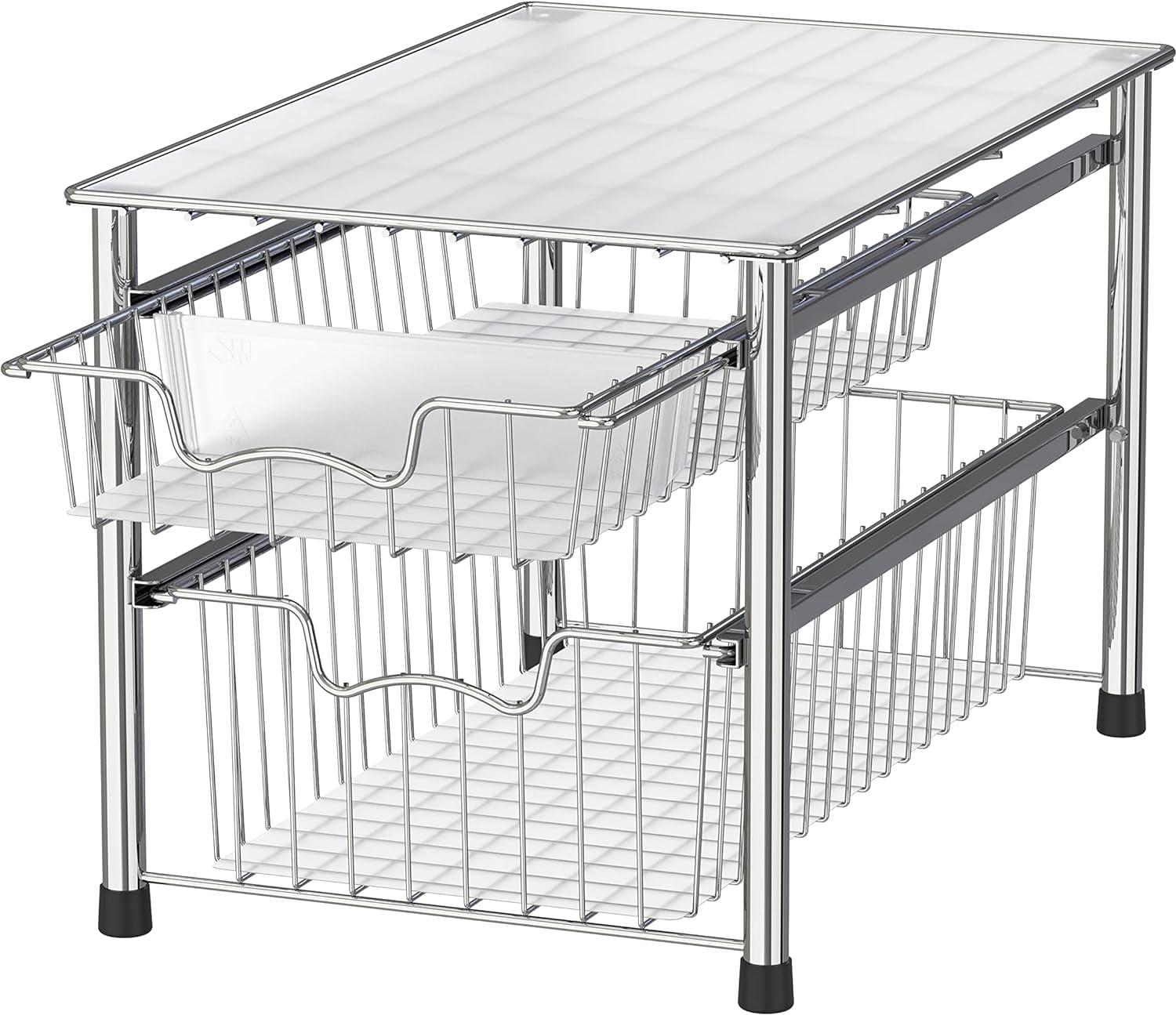 Chrome Stackable 2 Tier Sliding Basket Organizer Drawer