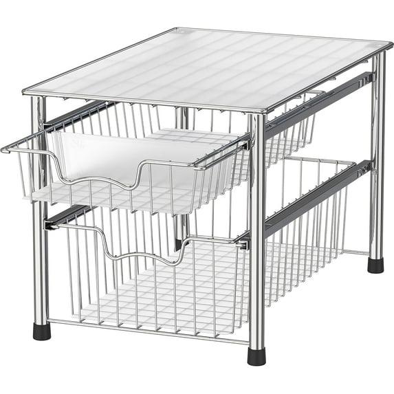 Chrome Stackable 2 Tier Sliding Basket Organizer Drawer