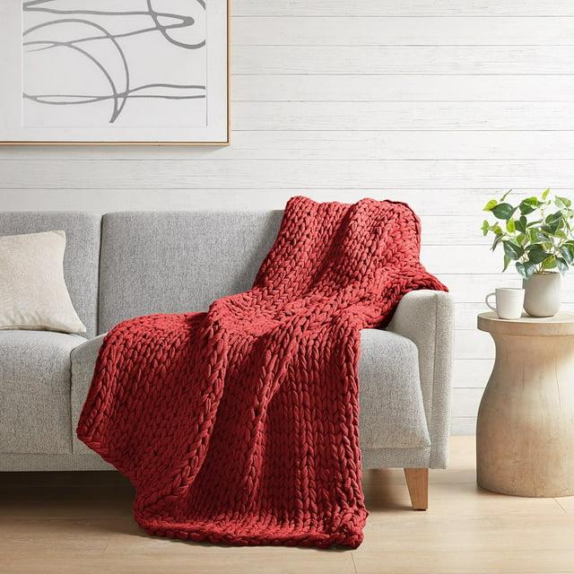 50"x60" Chunky Double Knit Handmade Throw Blanket Red - Madison Park
