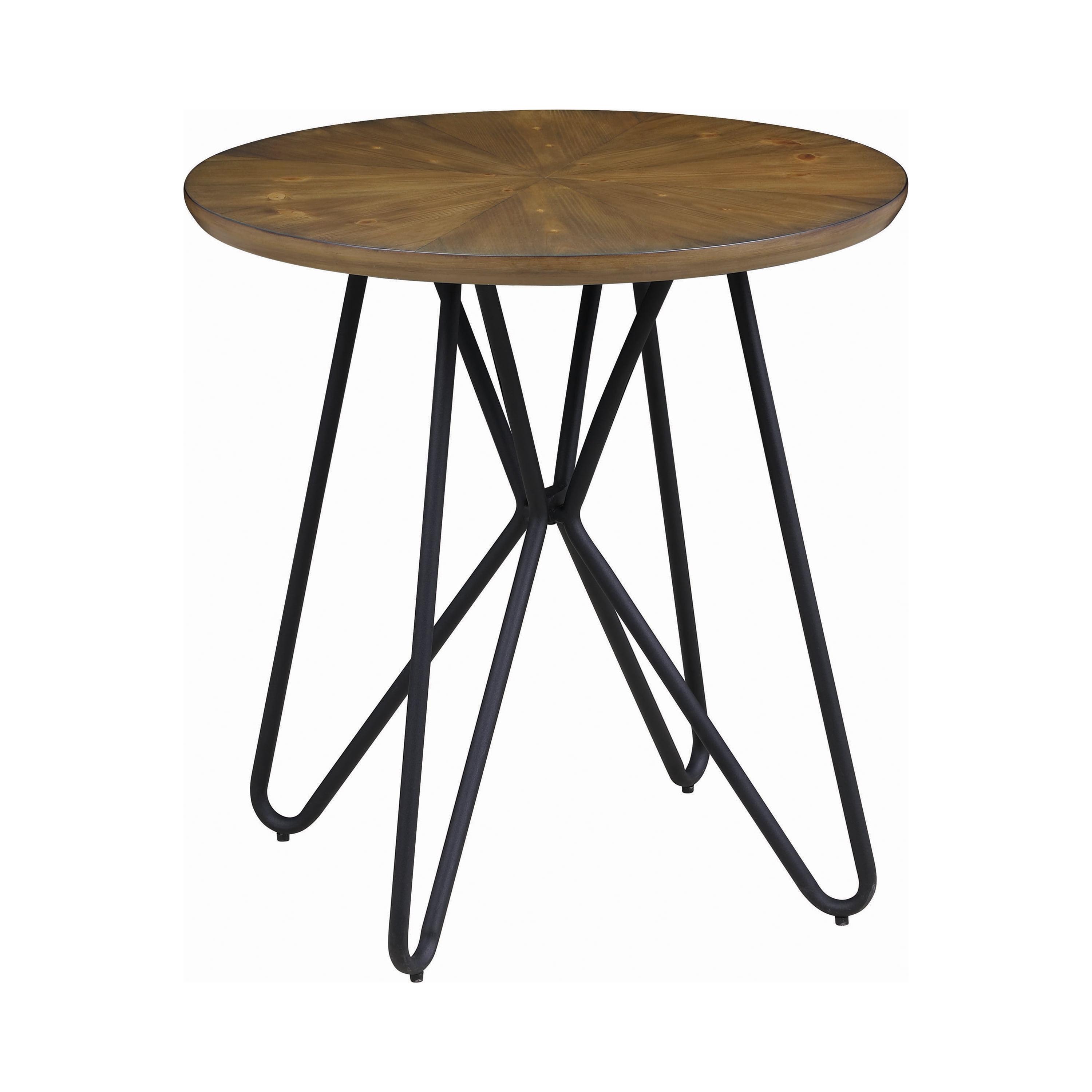 Churchill Round Dark Brown Wood and Black Metal End Table