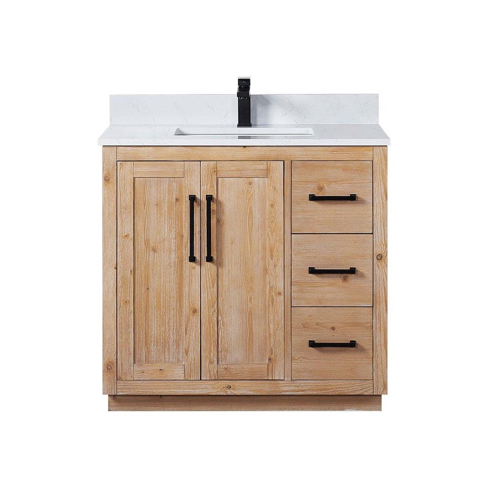 Cicero 36" Light Brown Fir Wood Vanity with White Stone Top