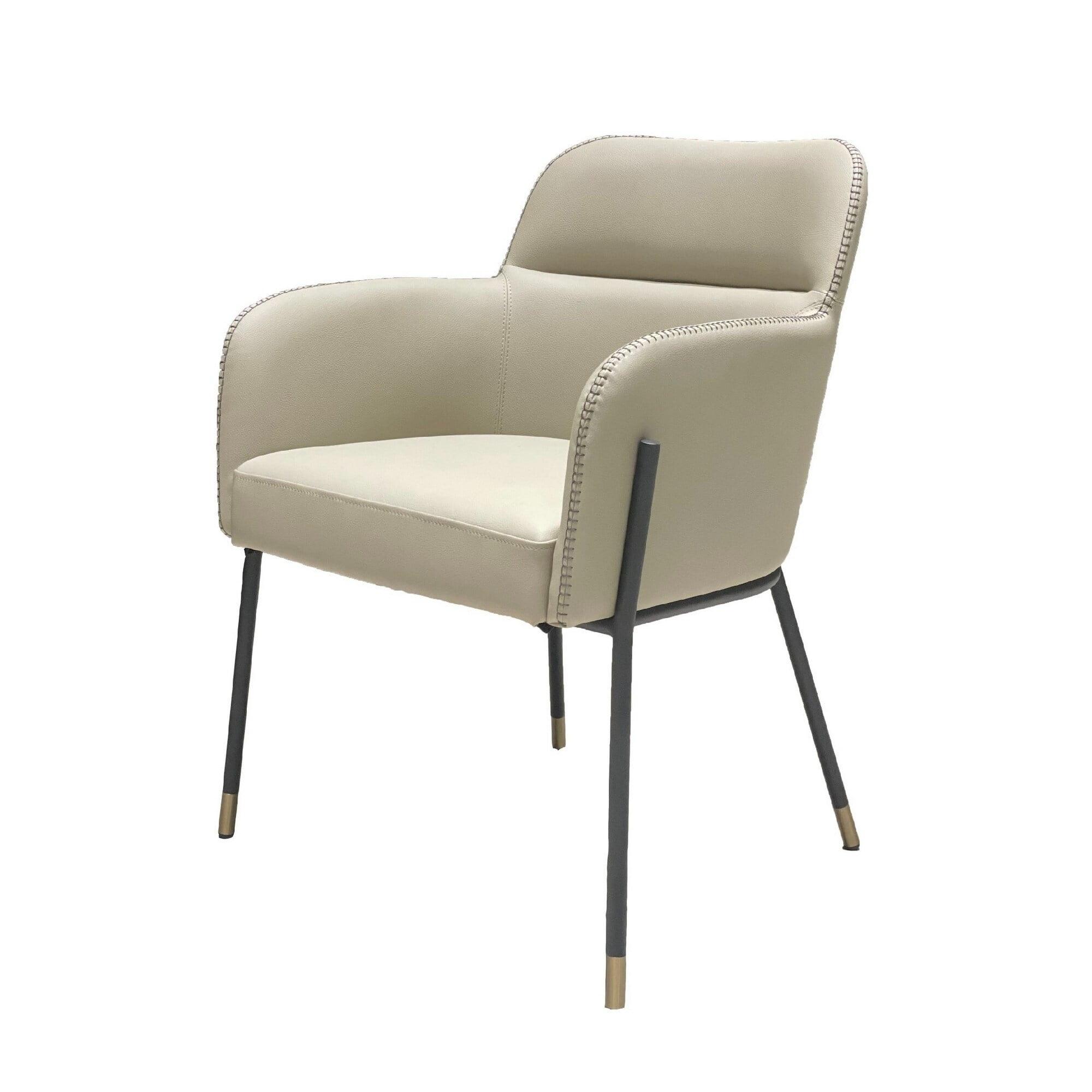 Beige Vegan Faux Leather Side Chair with Gold-Tipped Metal Legs