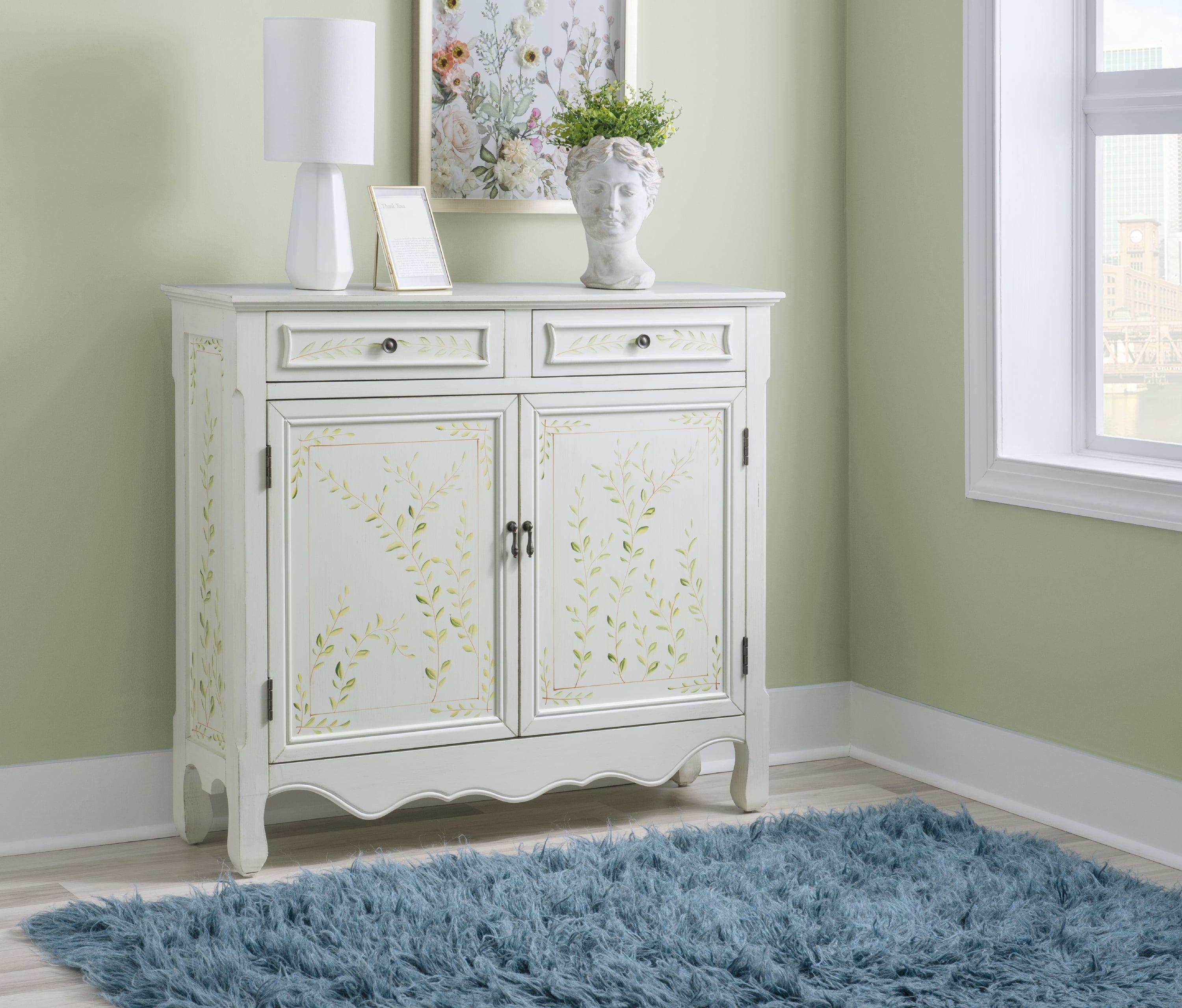 Elegant White Hand-Painted 2-Drawer & 2-Door Storage Console