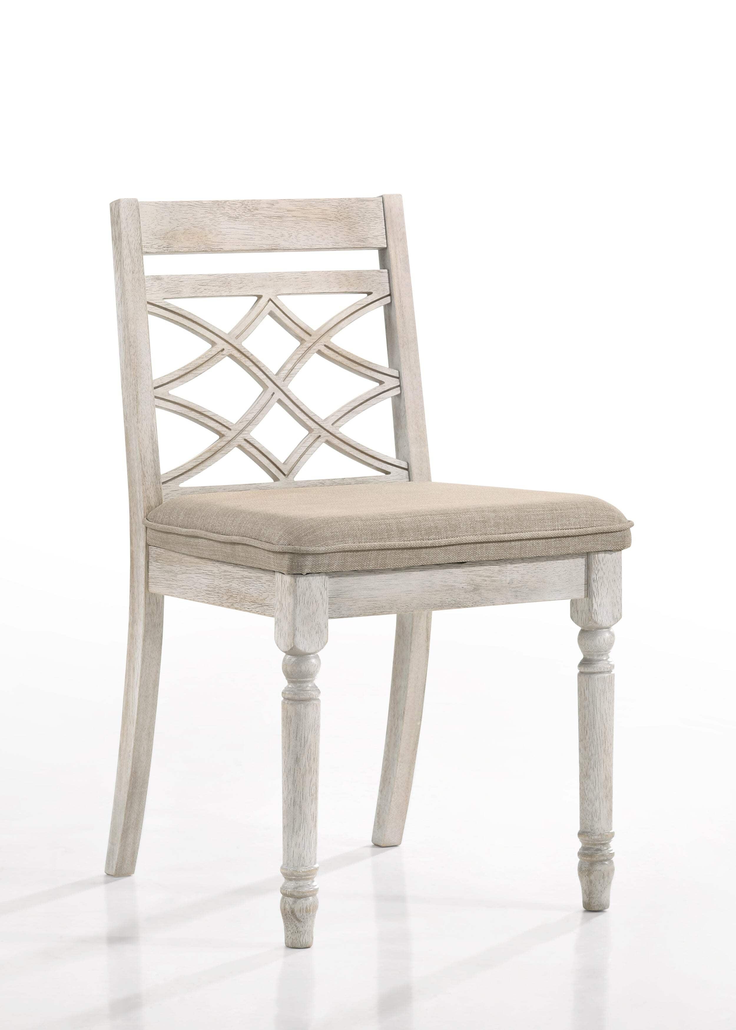 Cillin Side Chair (Set-2), Fabric & Antique White Finish