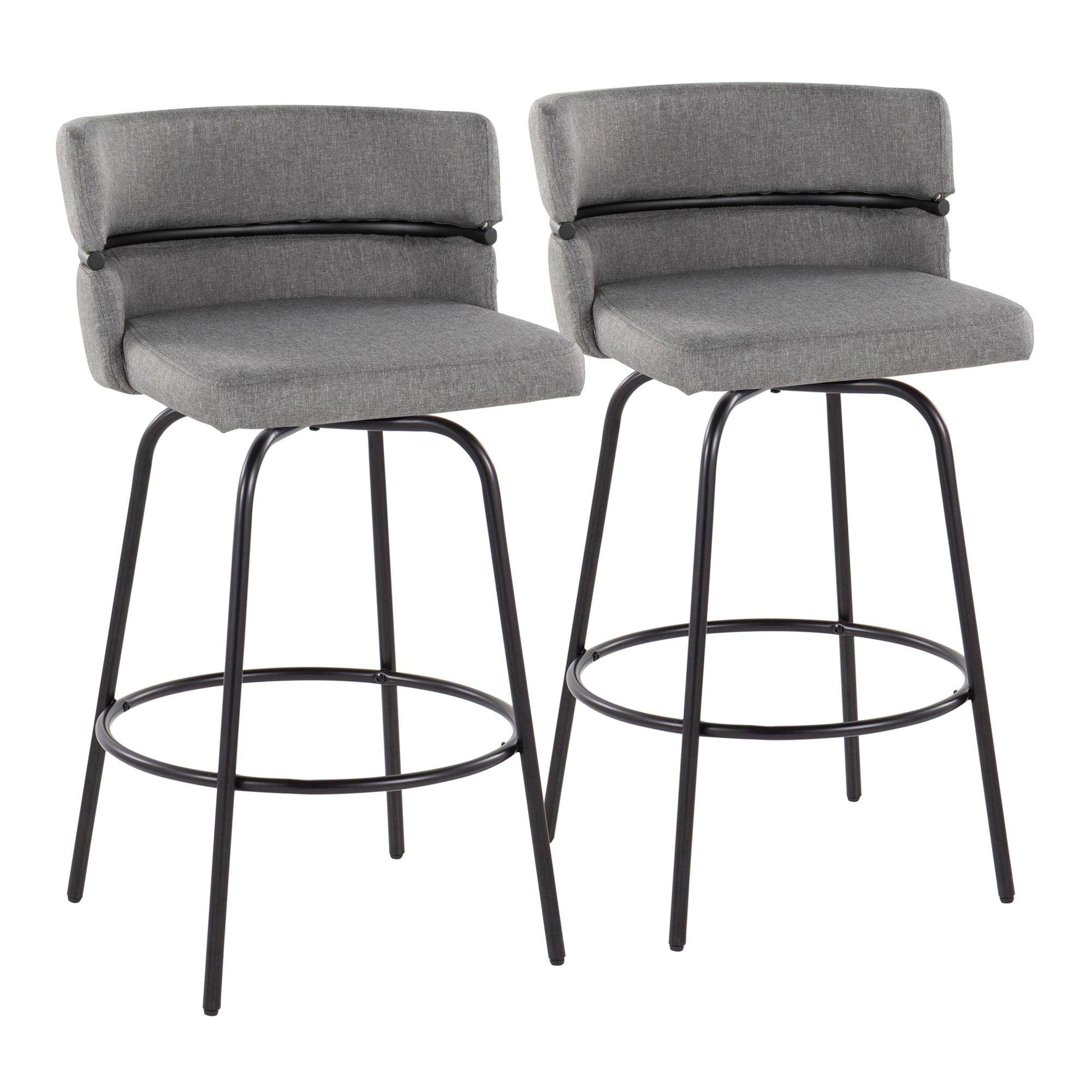 Set of 2 Cinch-Claire Counter Height Barstools: Swivel, Upholstered, Metal Frame - LumiSource