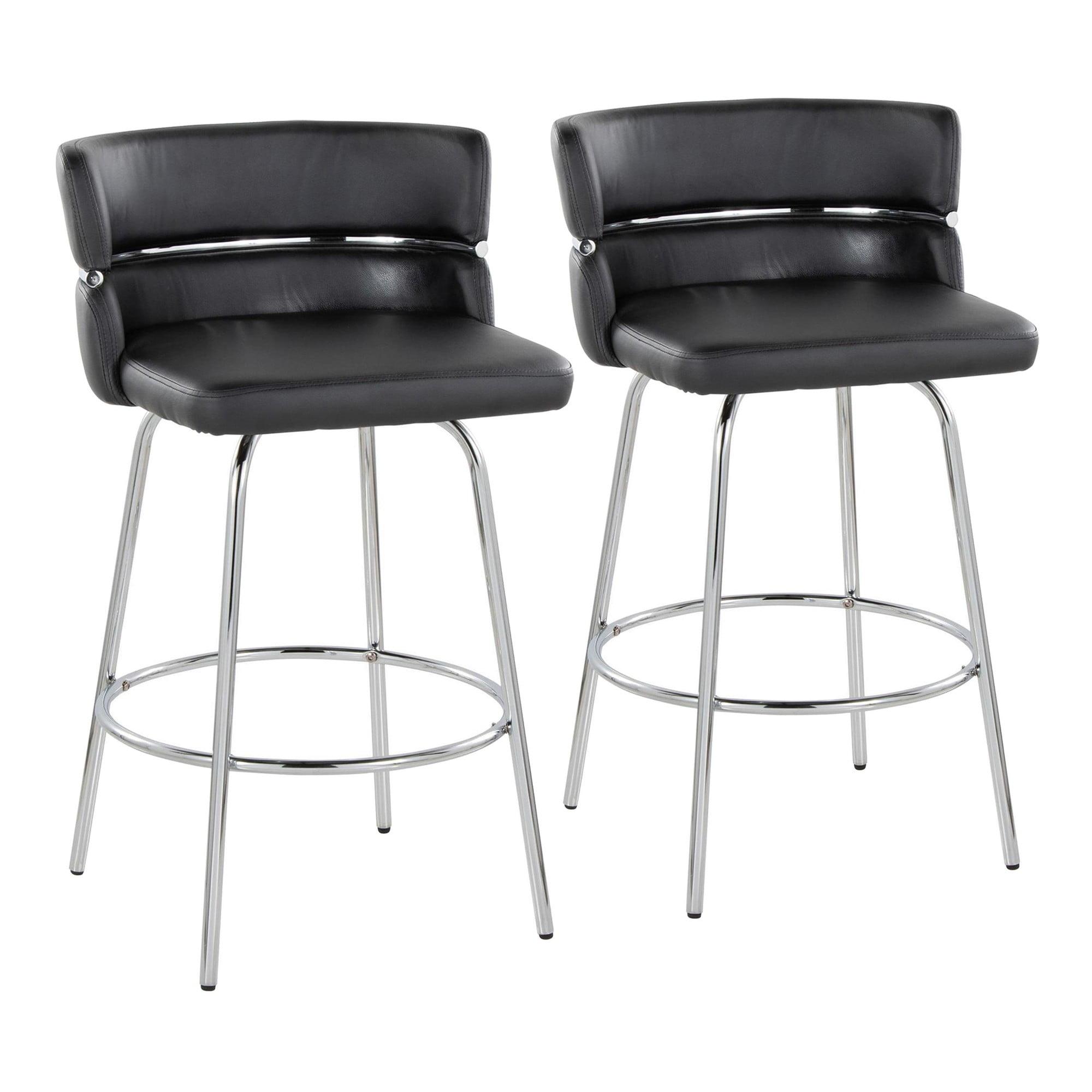 Set of 2 Cinch-Claire Counter Height Barstools Chrome/Black - LumiSource: Swivel, Upholstered Velvet, Footrest