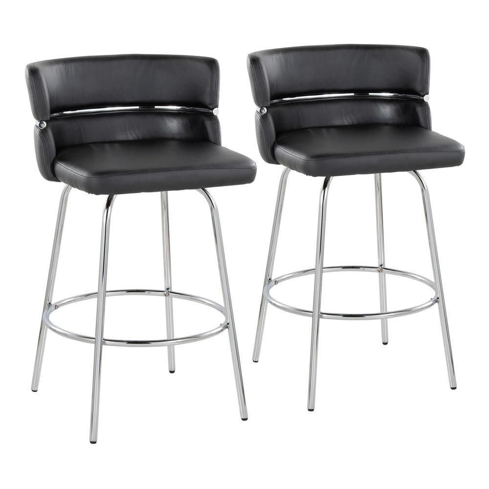 LumiSource Set of 2 Cinch-Claire Counter Height Barstools Chrome/Black: Swivel, Upholstered Velvet, Footrest