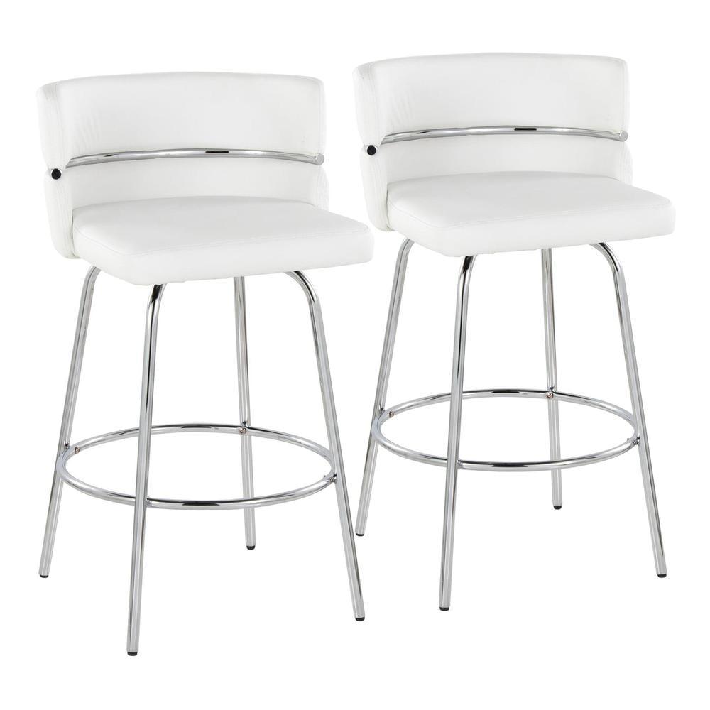 Set of 2 Cinch-Claire Counter Height Barstools Chrome/White - LumiSource: Metal Frame, Swivel Seat, Velvet Upholstery, Footrest