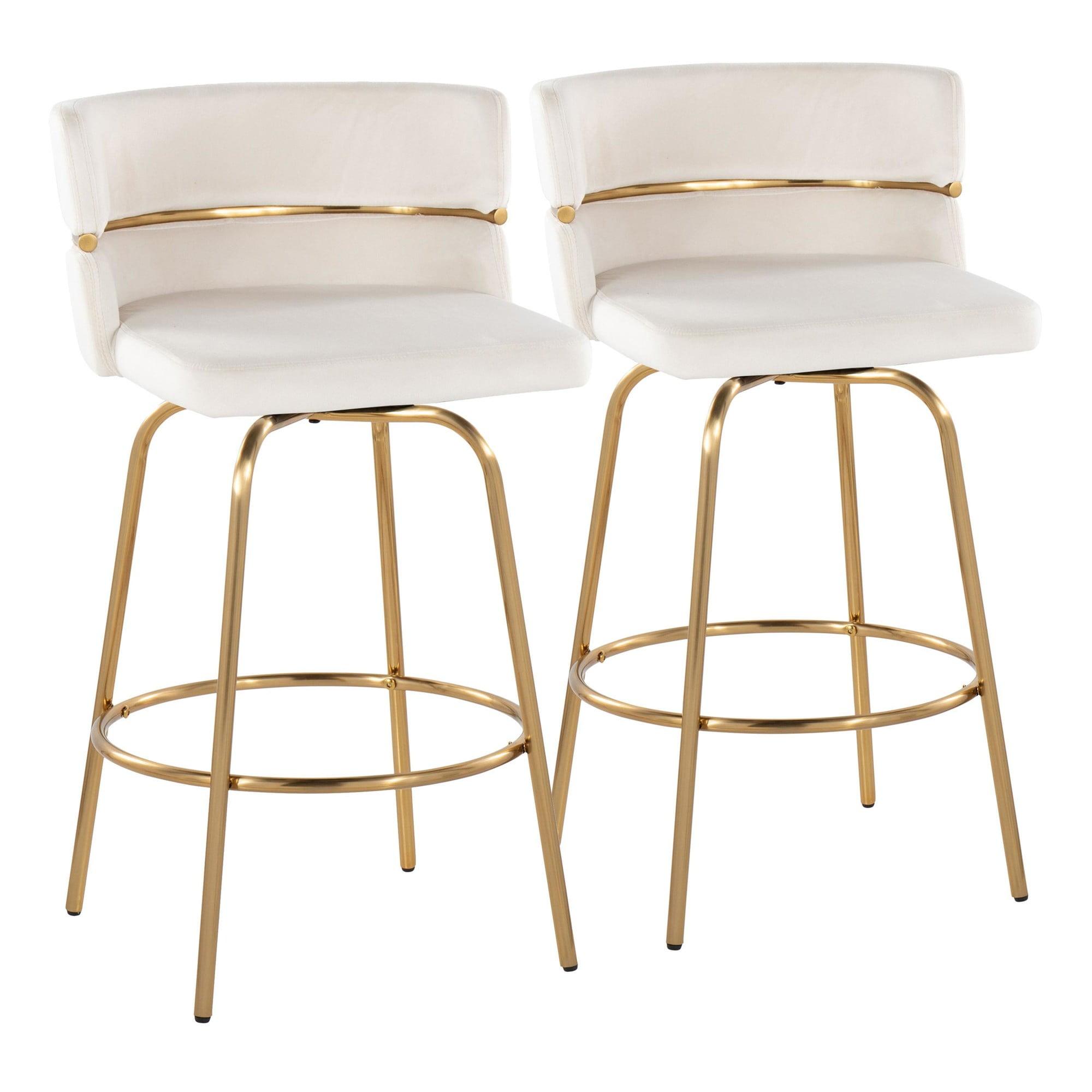 Set of 2 Cinch-Claire Counter Height Barstools Gold/Cream - LumiSource: Velvet Upholstery, Swivel, Metal Legs