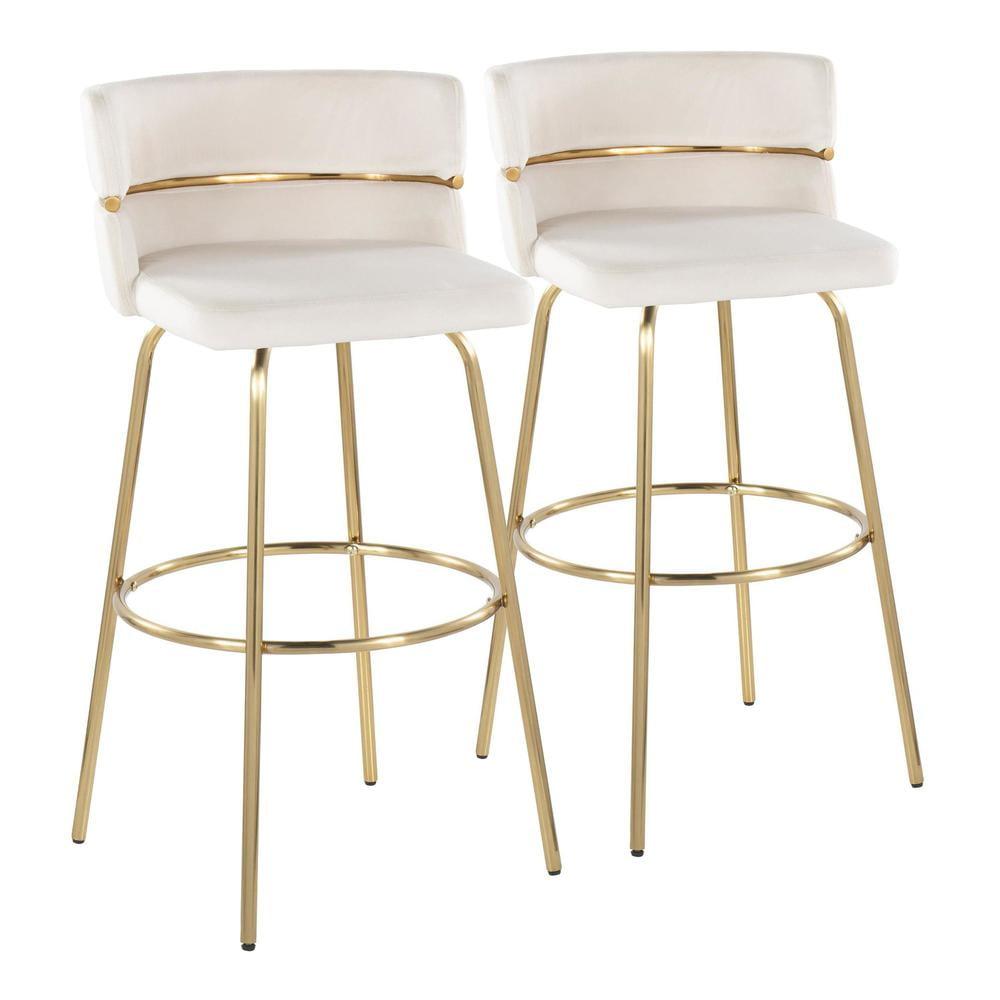 Set of 2 Cinch-Claire Barstools Gold/Cream - LumiSource: Swivel, Velvet Upholstery, Metal Base