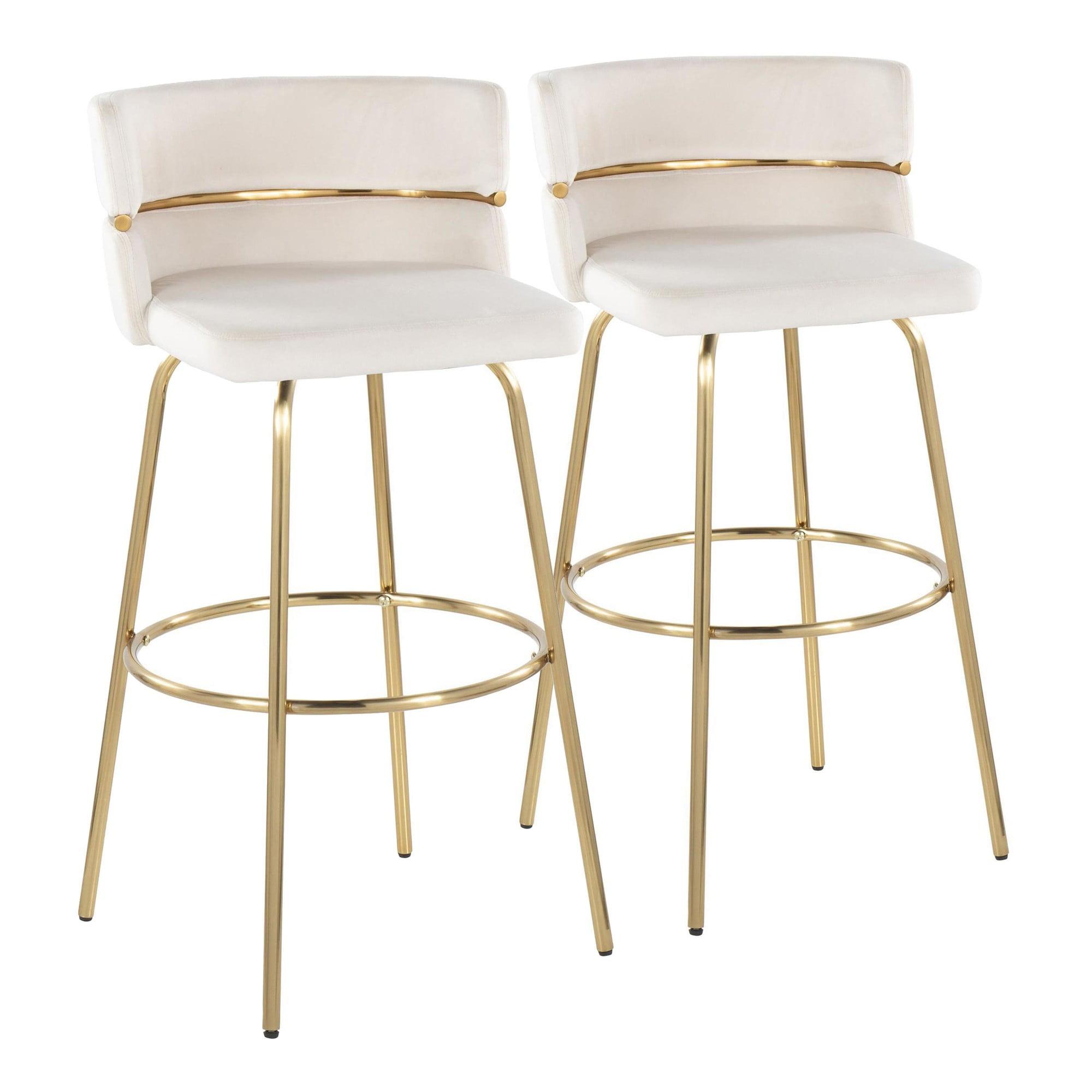 Cinch 30" Gold Metal and White Velvet Swivel Barstools, Set of 2