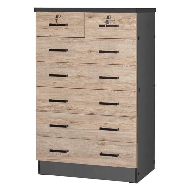 Home Products Cindy 7 Drawer Chest Wooden Dresser with Lock in Gray