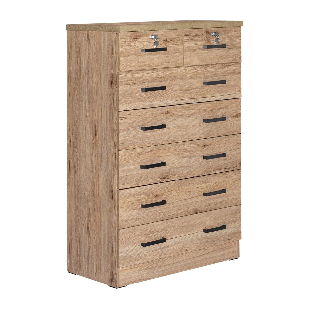 Cindy Timeless 7-Drawer Dresser with Lock in Natural Oak