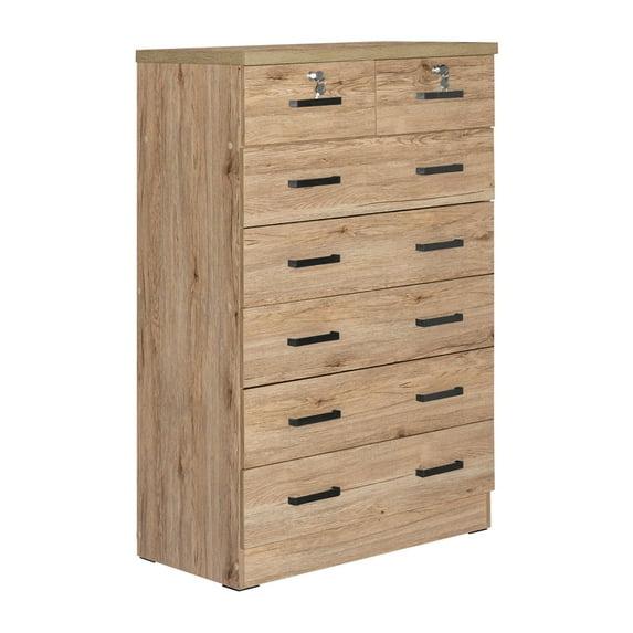 Cindy 7 Drawer Chest Wooden Dresser with Lock - Natural Oak