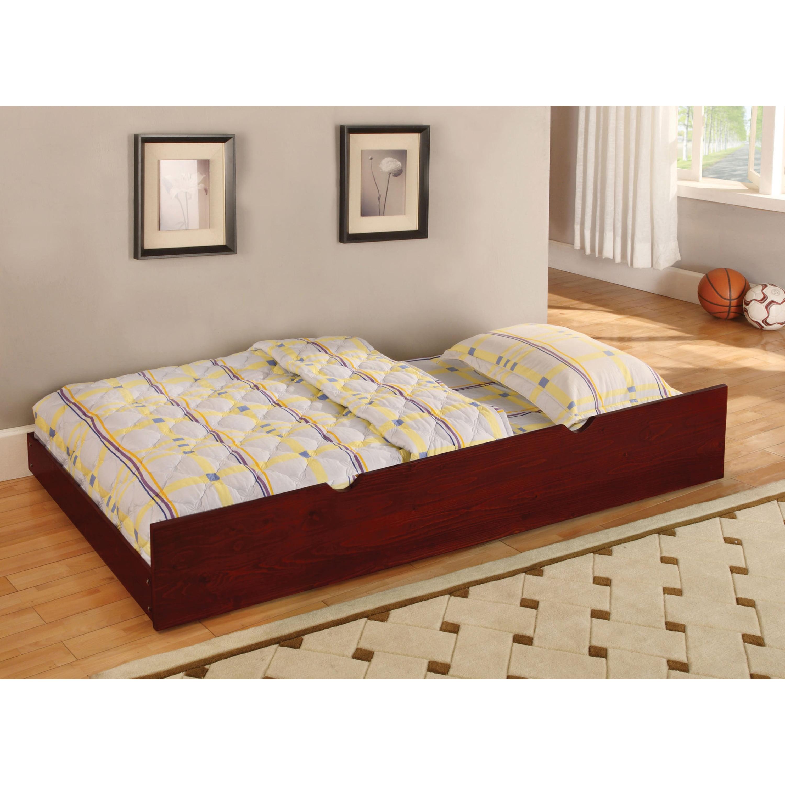 Cherry Twin Wood Trundle Bed with Drawer