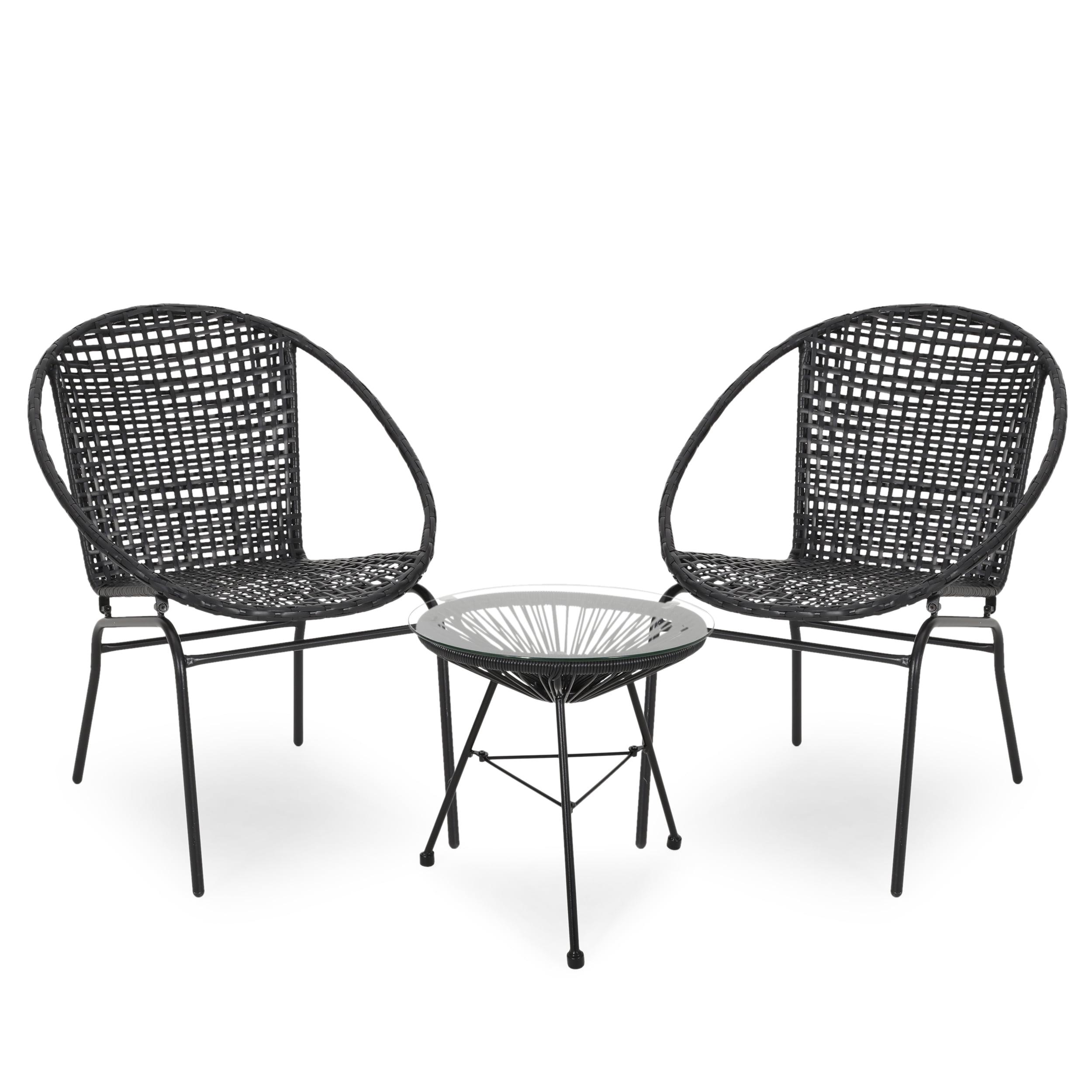 Modern 2-Person Black Iron & Faux Rattan Outdoor Chat Set