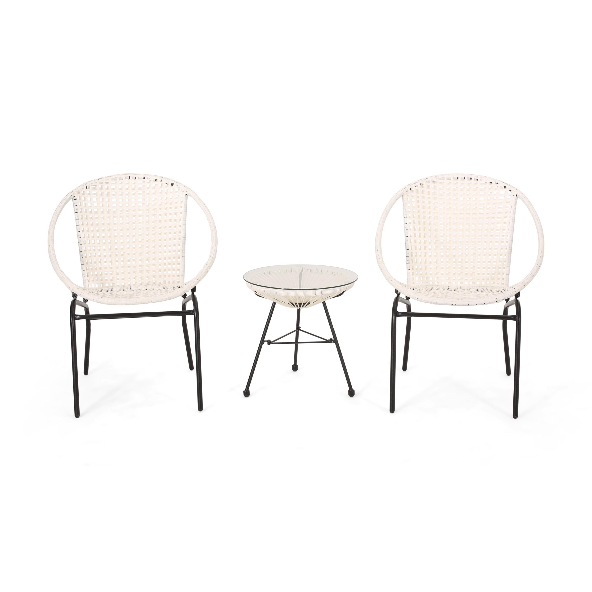 Modern 2-Person White and Black Iron Rattan Outdoor Chat Set