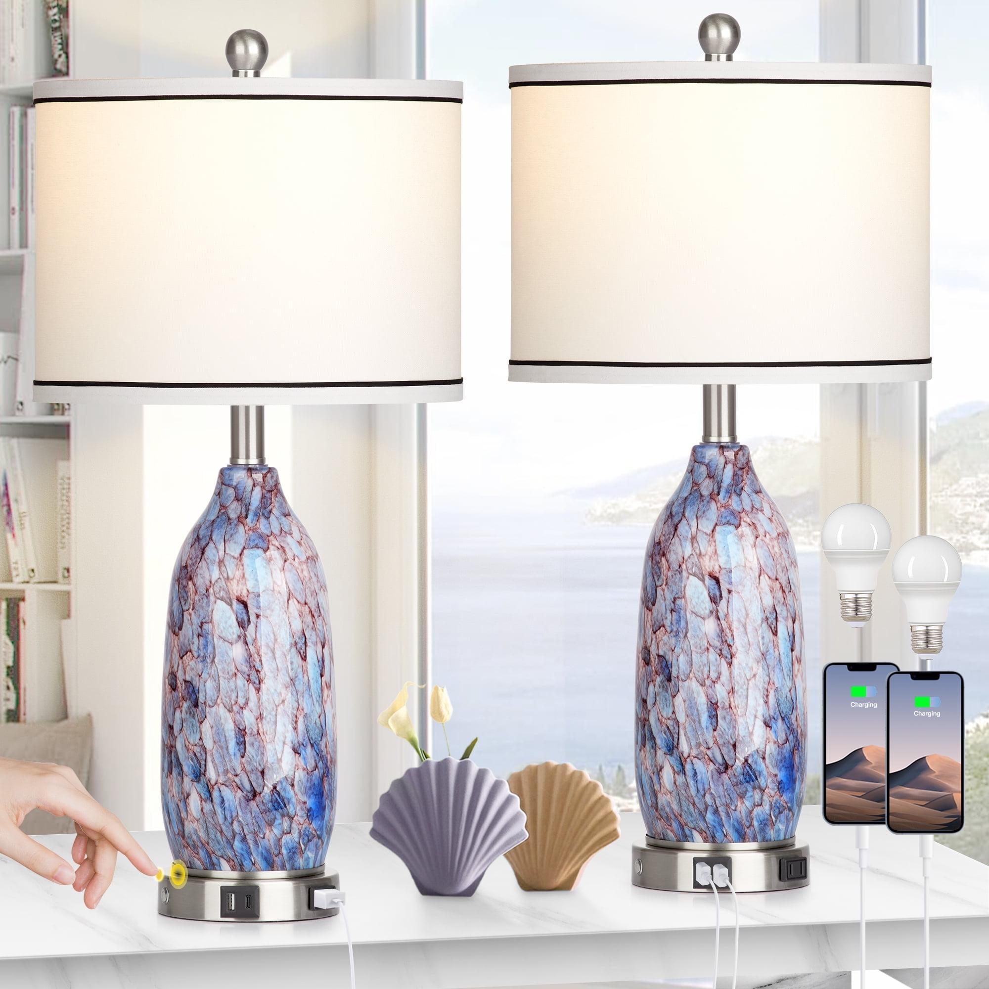 26'' Multicolor Glass Table Lamp Set with USB Ports and Silver Base