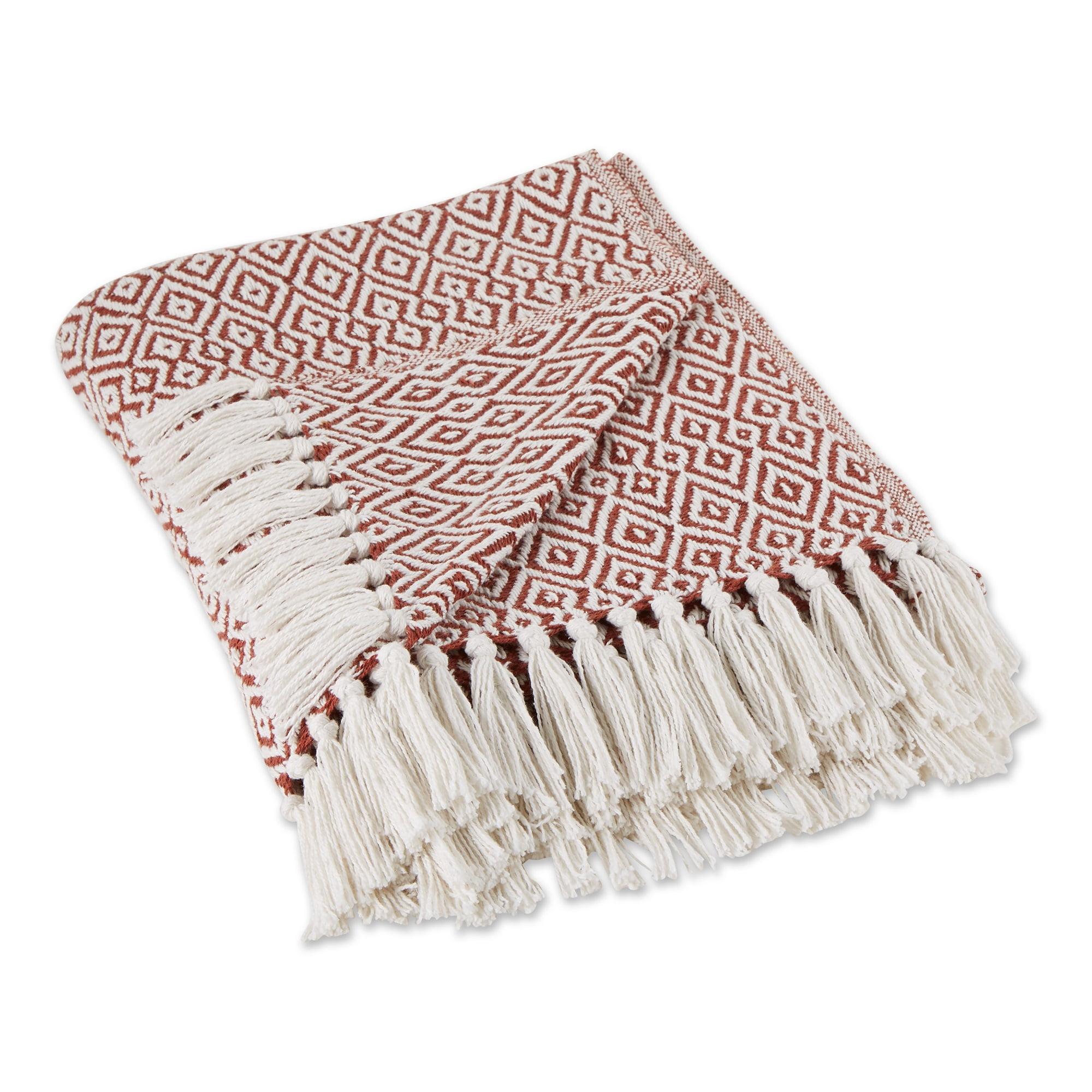 50"x60" Double Diamond Throw Blanket Cinnamon - Design Imports: Cozy Lightweight Cotton, Woven Texture, Machine Washable