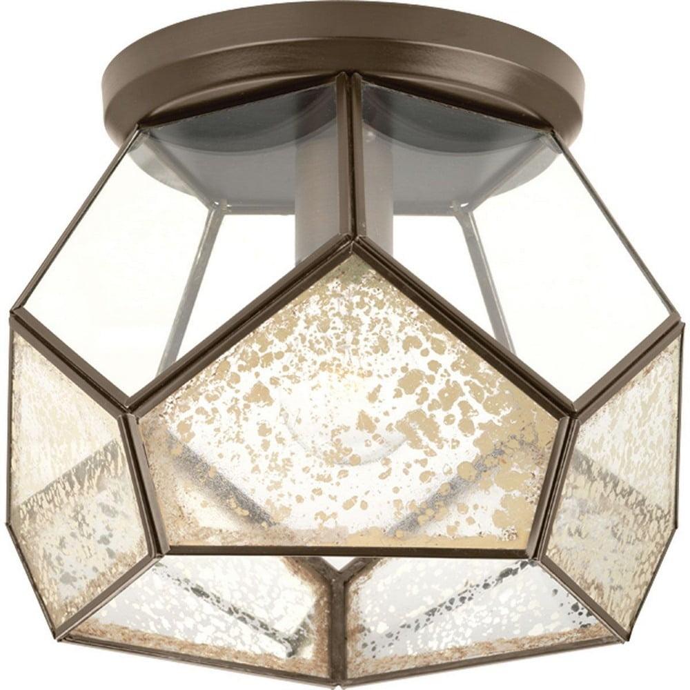 Antique Bronze Geometric Glass Flush Mount Light