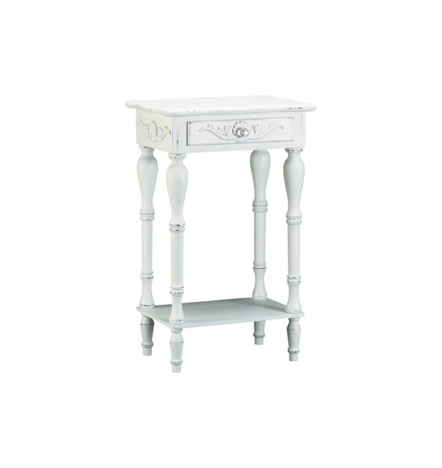 CintBllTer 34353 Carved White Side Table, Multicolor
