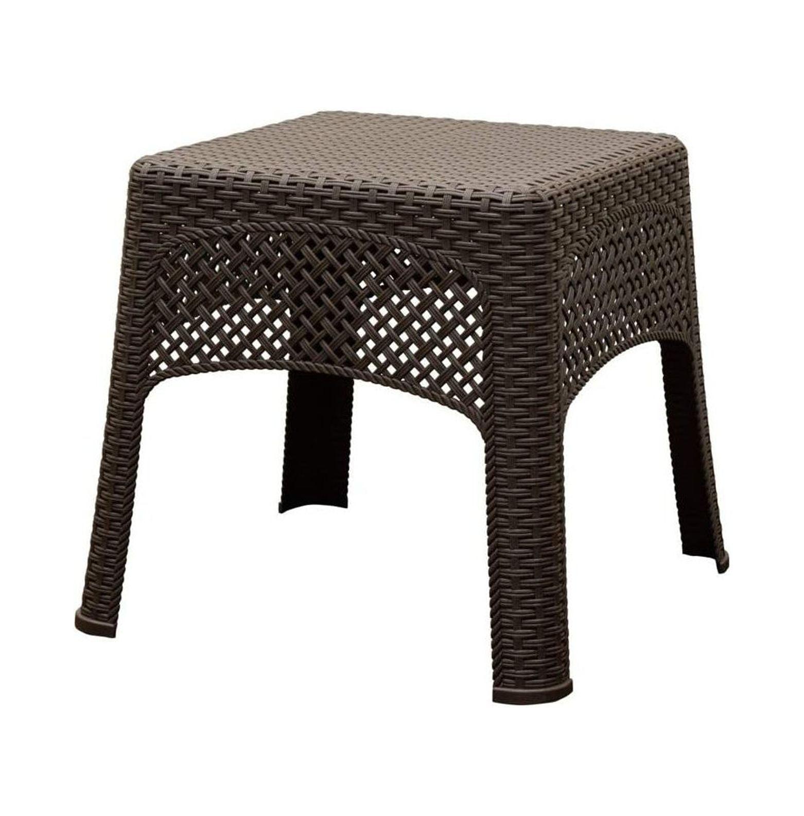 Earthy Brown Square Resin Woven Outdoor Side Table