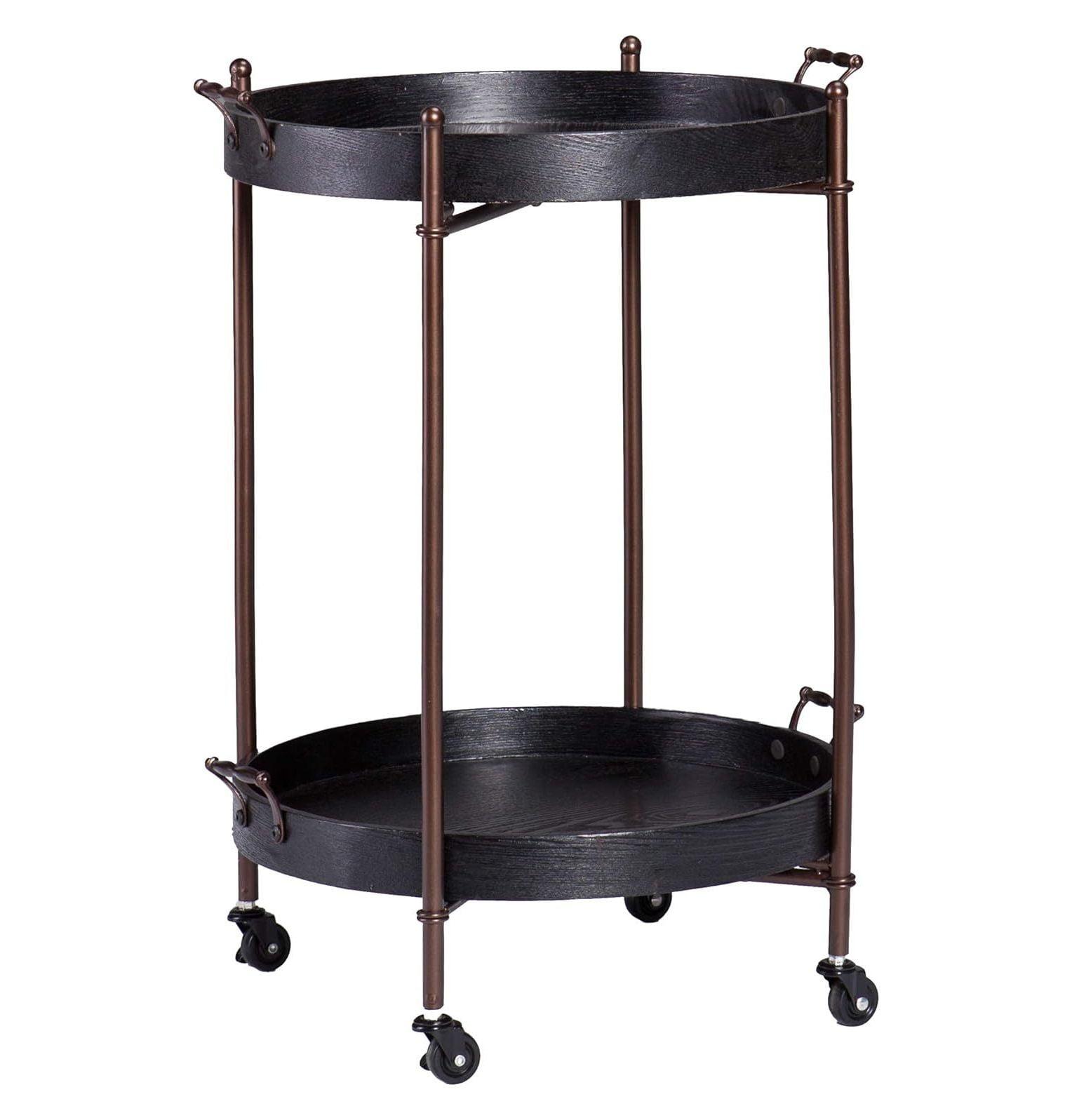 Alfred Aged Bronze Two-Tier Round Butler Table in Black