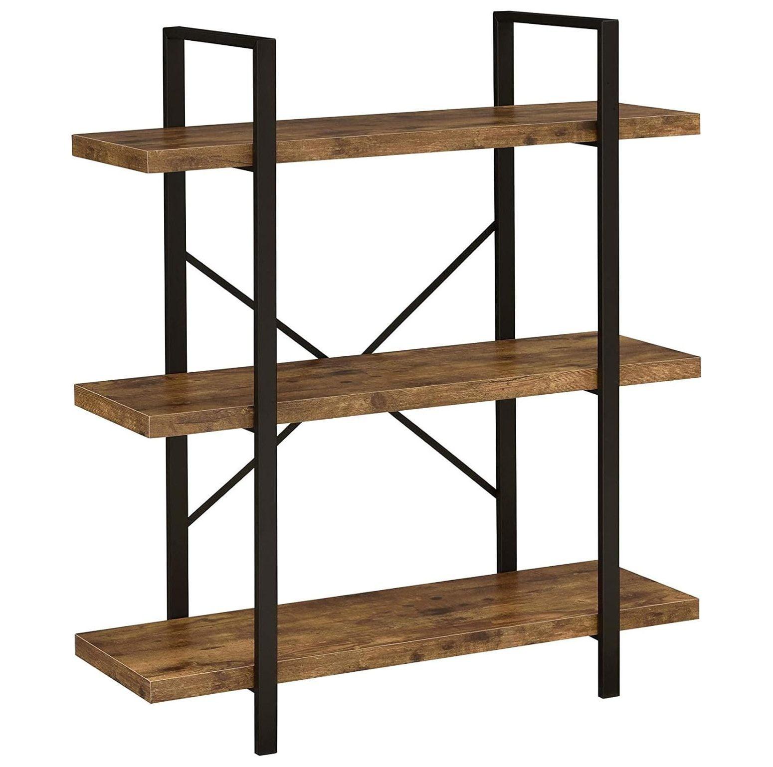 Transitional Black and Brown Wood 3-Shelf Bookcase