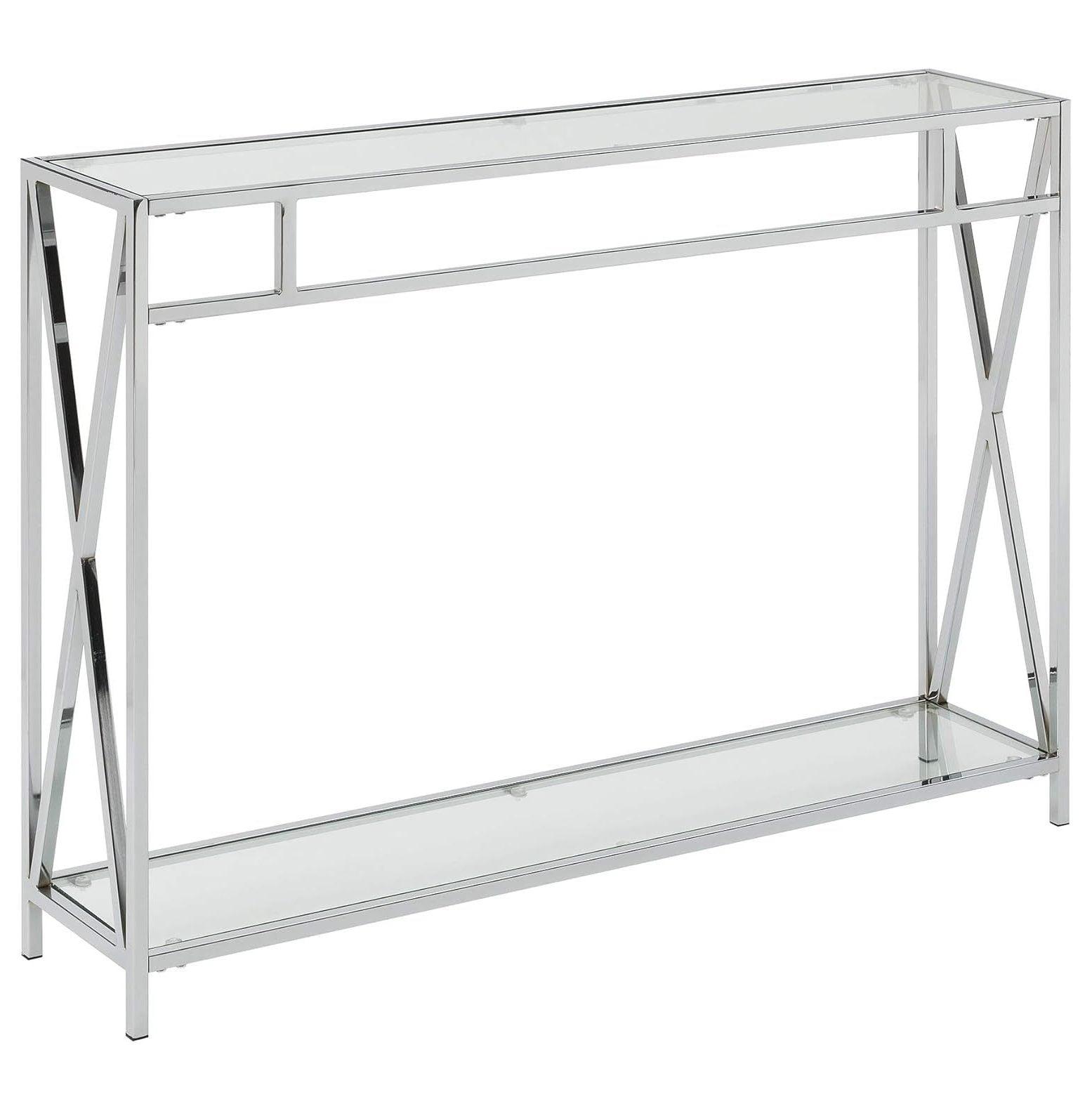 Oxford 42'' Chrome and Glass Console Table with Open Shelving