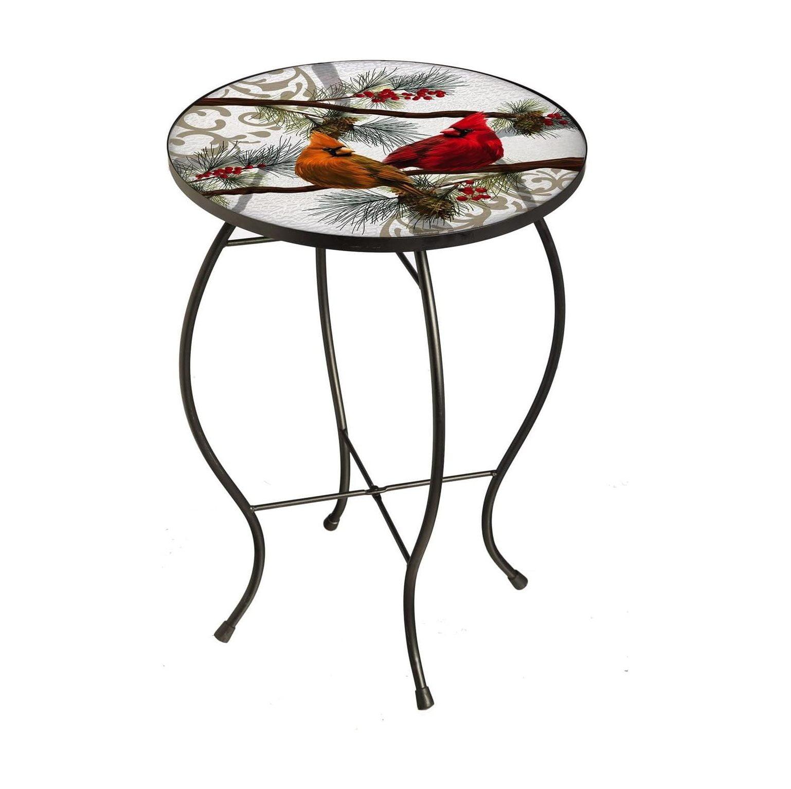 Seasonal Cardinals Embossed Glass & Metal Garden Table