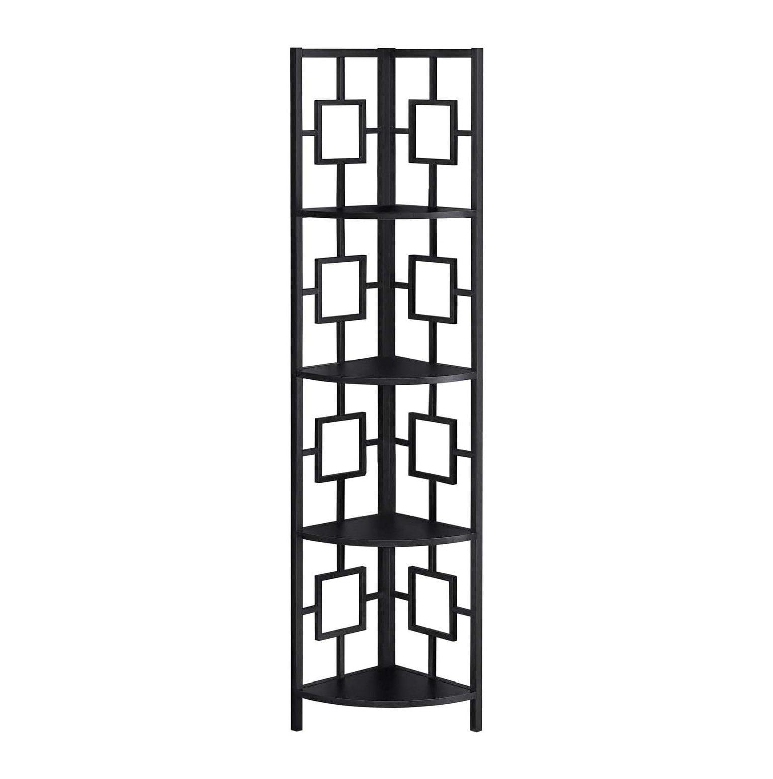 CintBllTer I 3610 Bookshelf, Bookcase, Etagere, Corner, 4 Tier, 62" H, Office, Bedroom, Metal, Laminate, Black, Contemporary, Modern