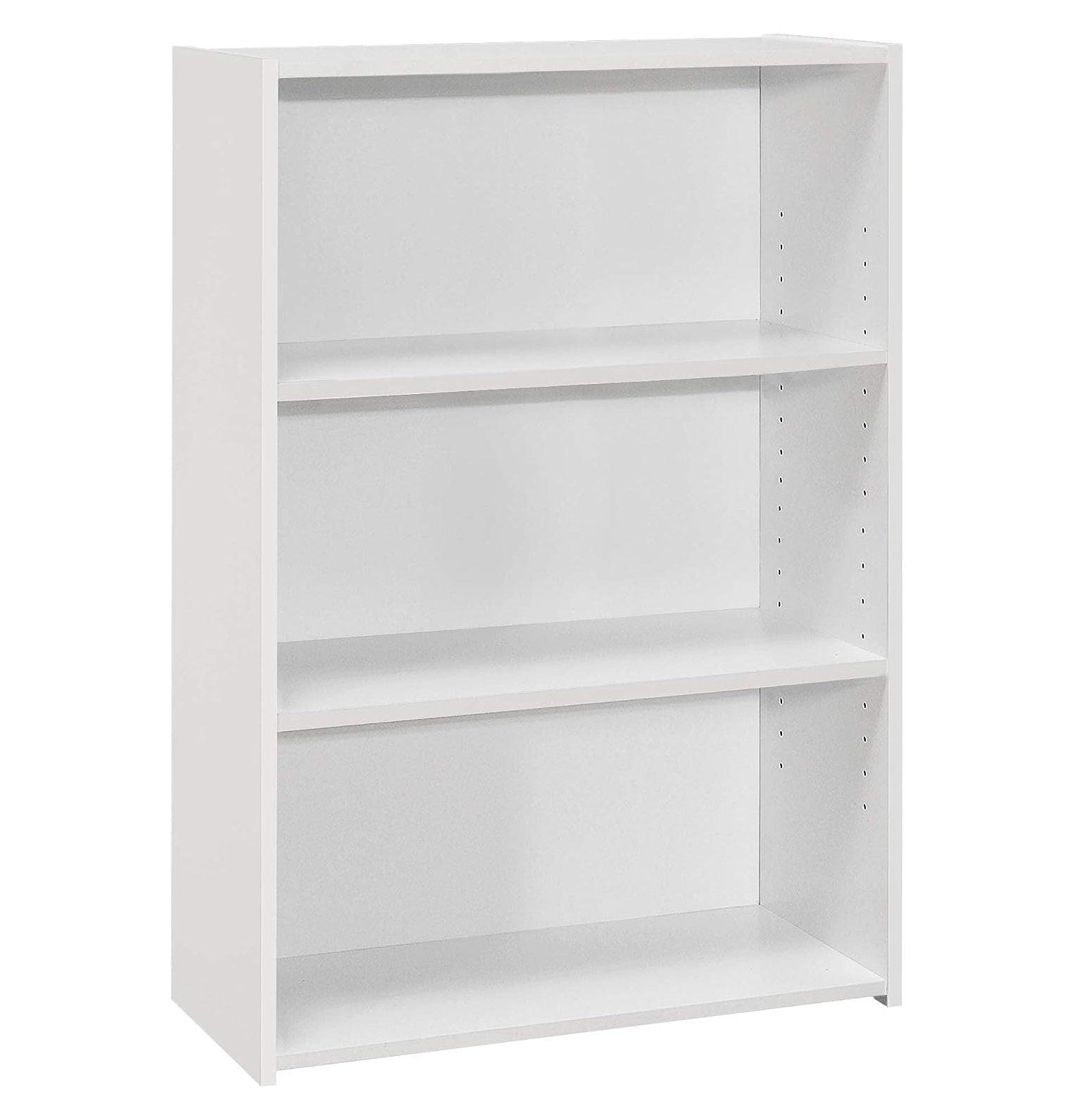 Adjustable Contemporary White 3-Shelf Bookcase