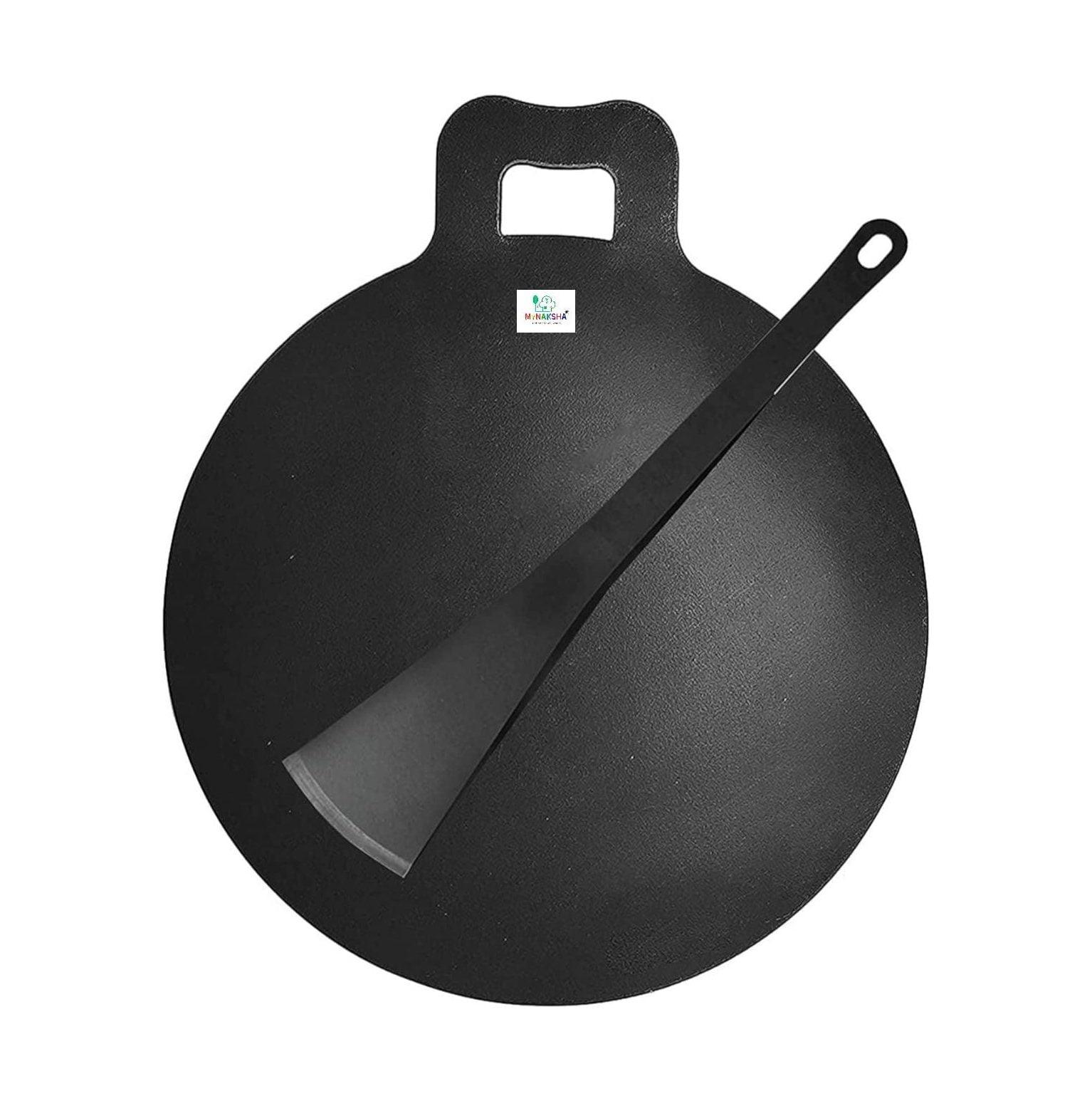 CintBllTer Iron Dosa Tawa Iron Dosa Kallu CookwareLarge Size Dosa Iron Tawa - 14 In with Handle Export Quality, Black