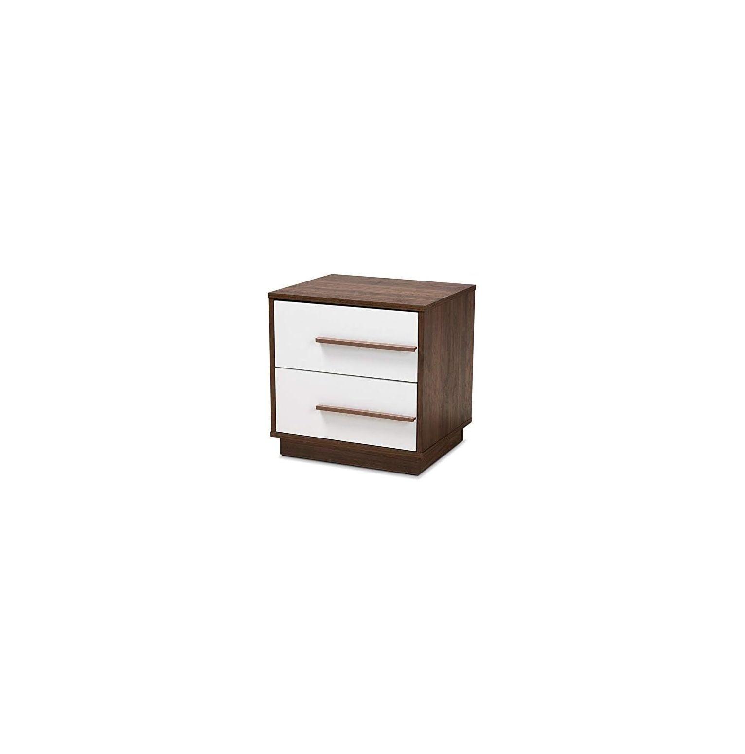 Mid-Century Modern White and Walnut 2-Drawer Nightstand