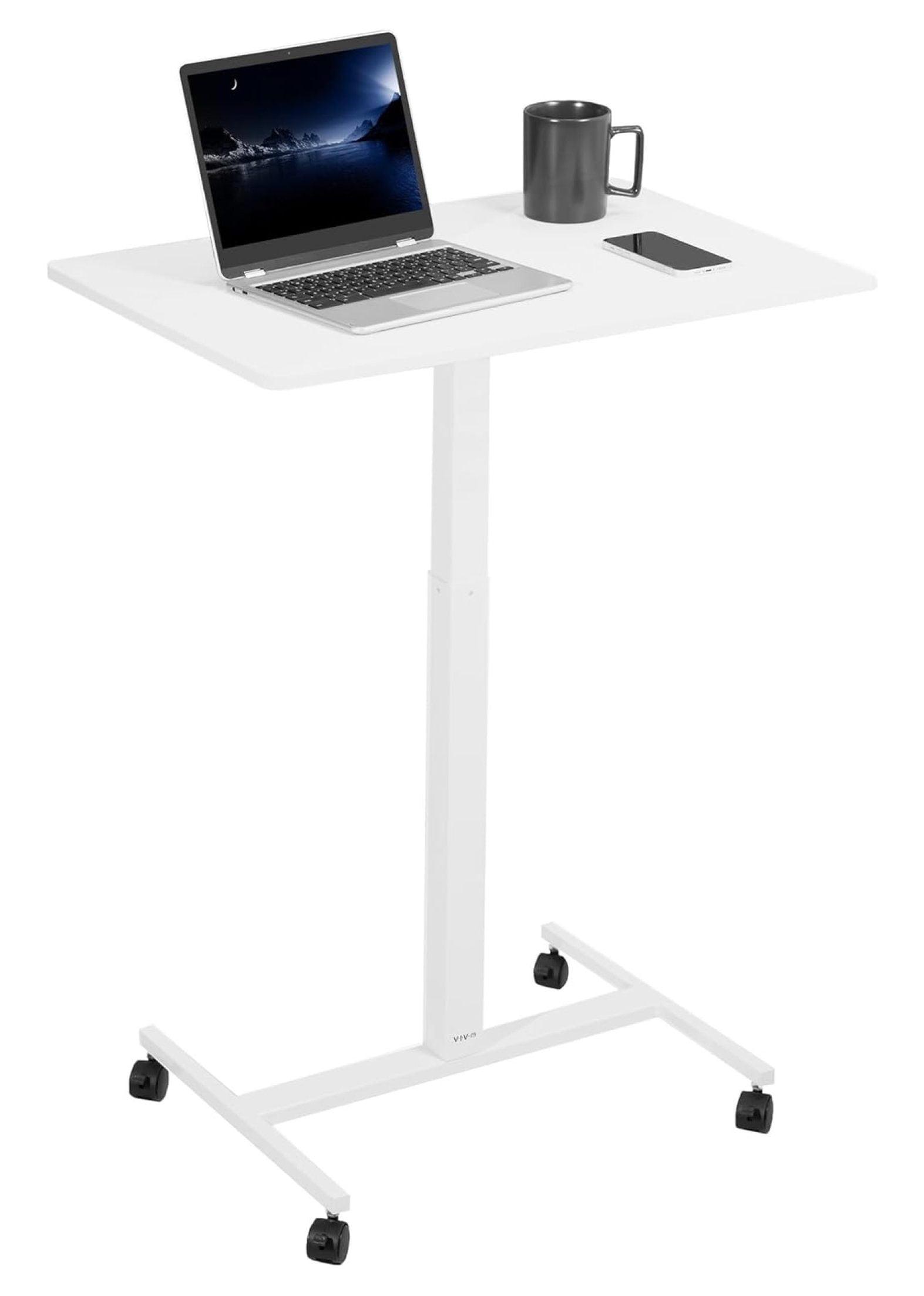 Adjustable White 28" Pneumatic Laptop Mobile Workstation