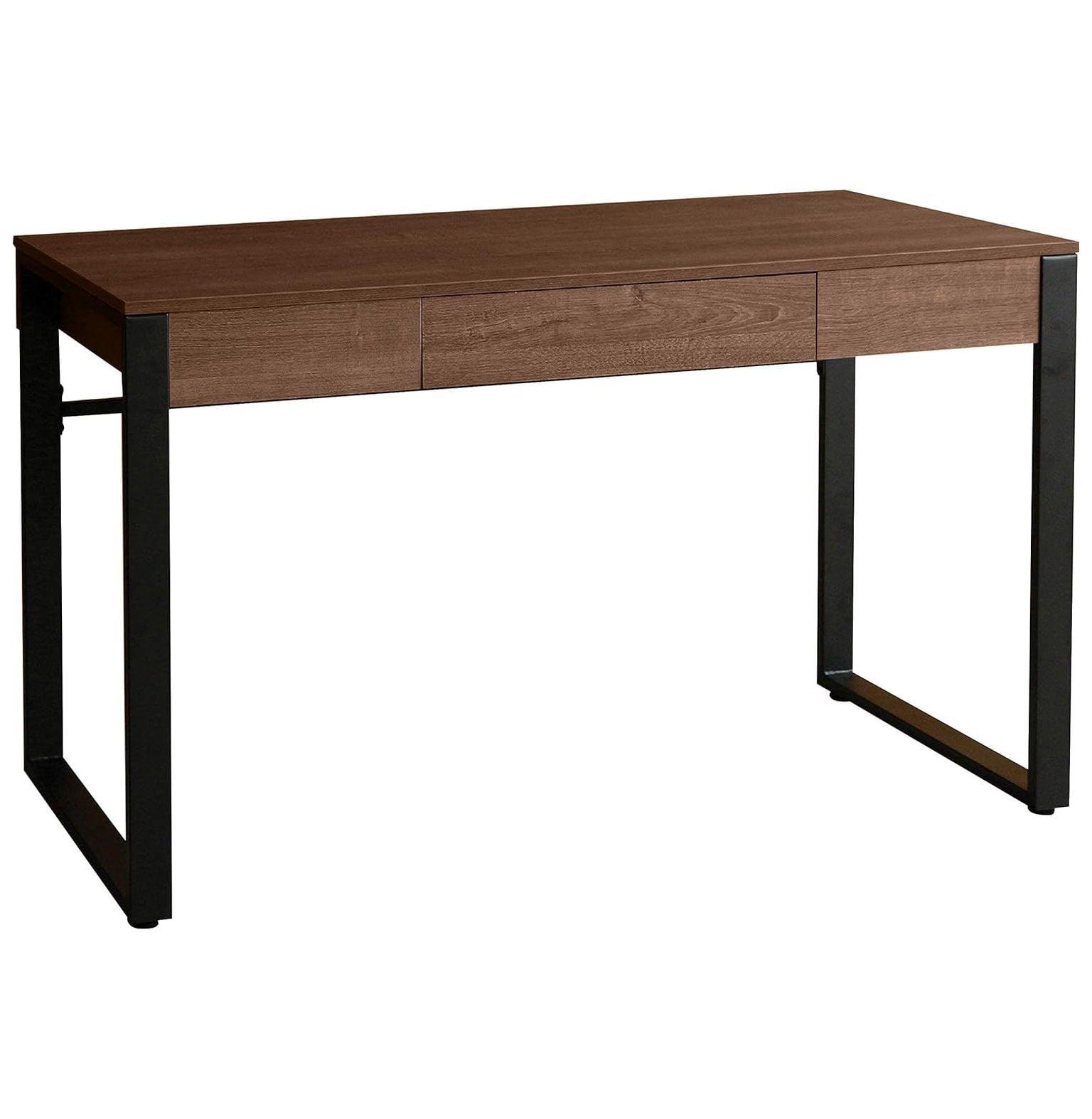 Walnut and Steel Modern Office Desk with Drawer