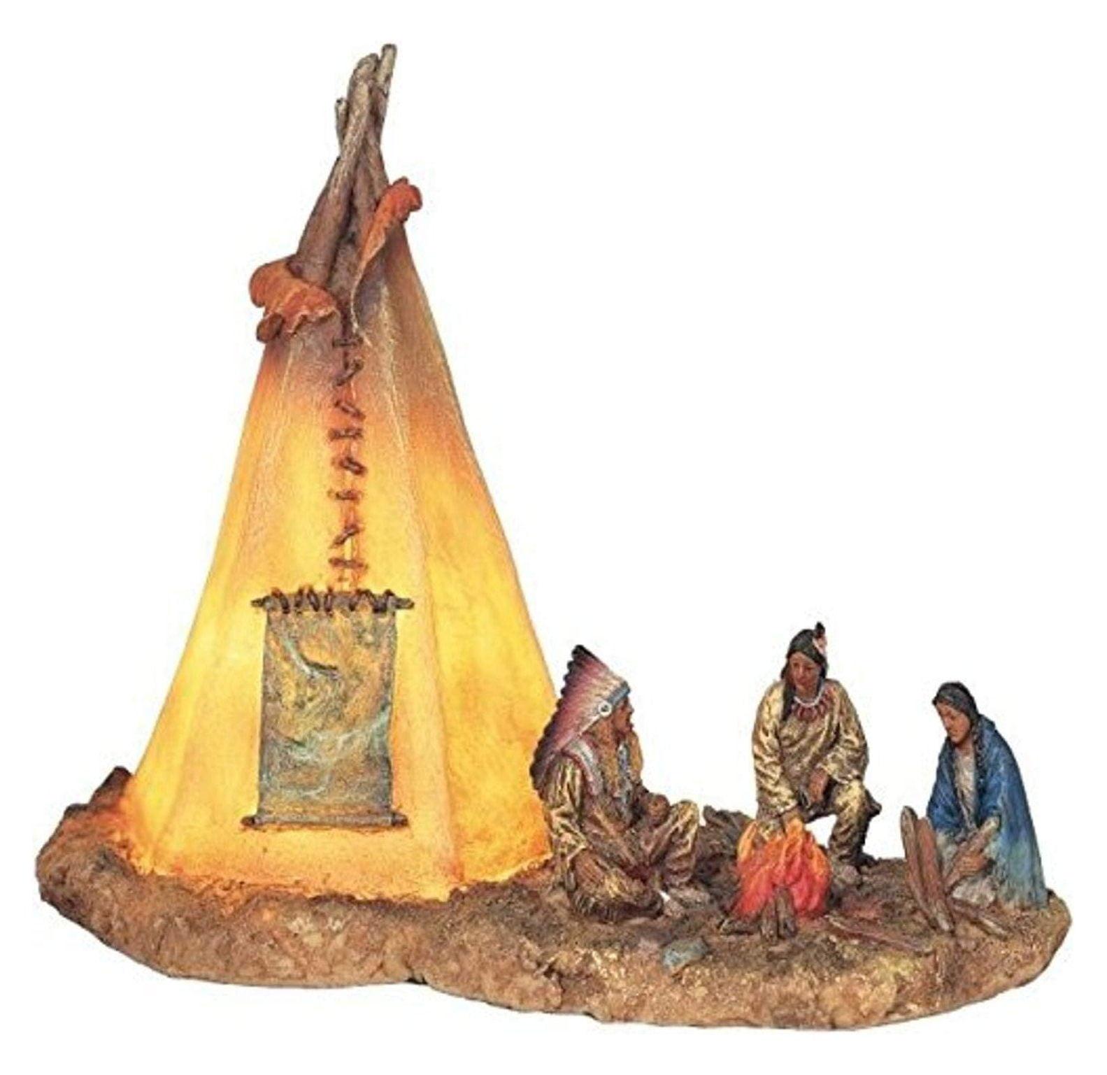 CintBllTer SS-G-11390 Americans with Lighting Tipi Collectible Indian Decoration Statue