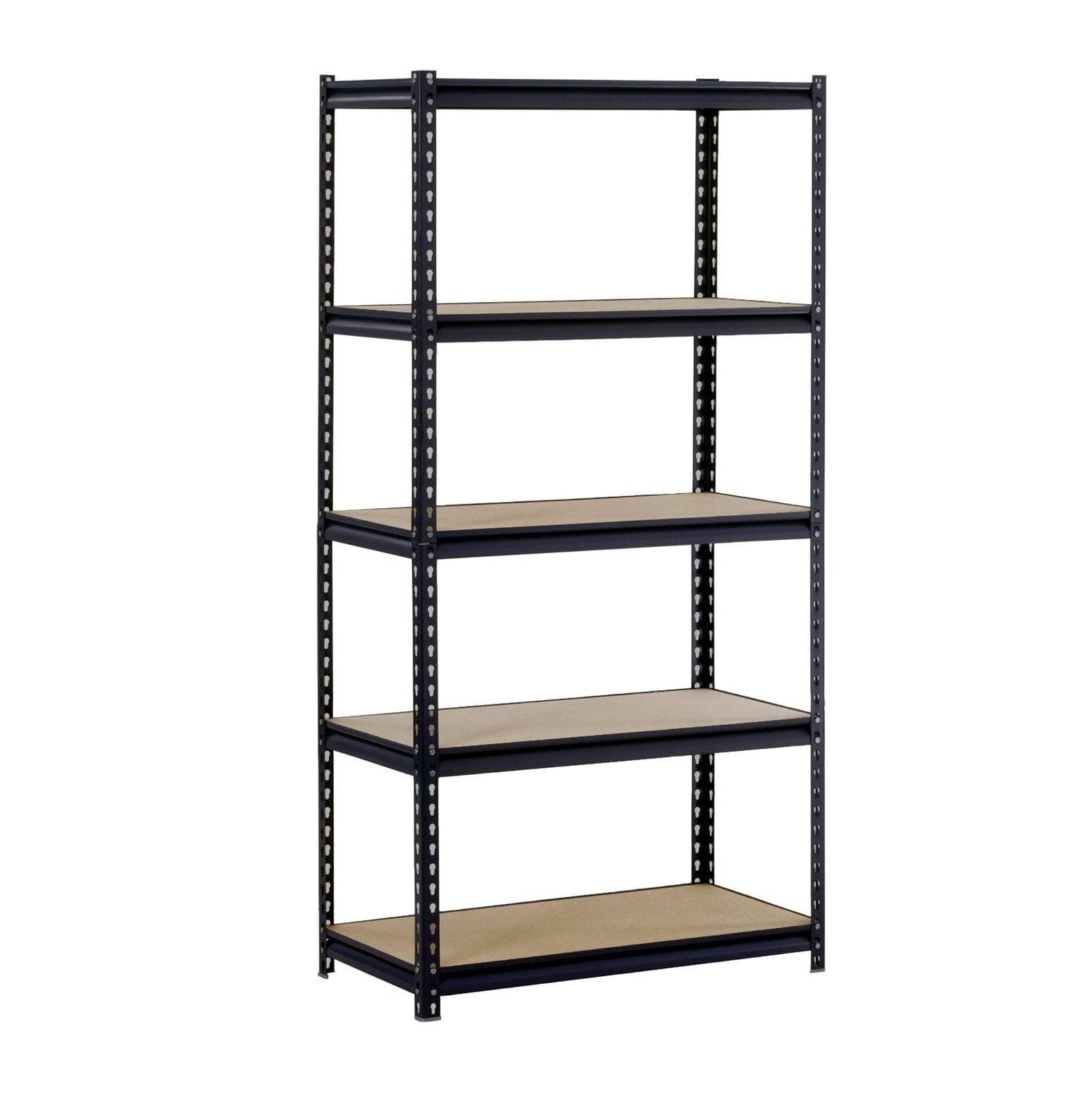 Black Steel 5-Shelf Adjustable Storage Rack, 48"W x 24"D x 72"H