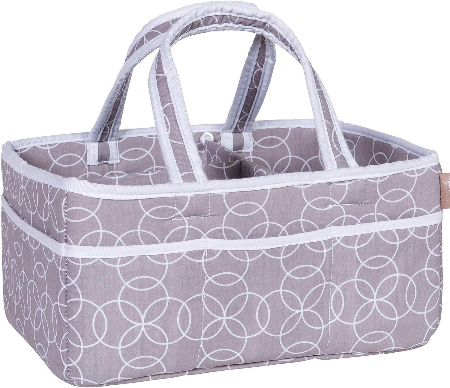 Circles Gray Storage Caddy - Circles Body, Handles and Lining, Solid Trim, Gray and White, Two Handles, 12 in x 6 in x 8 in