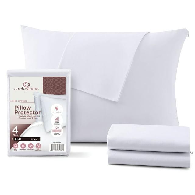 Circles Home 100% Cotton Breathable King Pillow Protector with Zipper – (4 pack)
