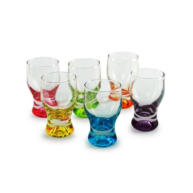 Circleware Tipsy Drinkware Assorted Color Shot Glasses with Style Set of 6, Heavy Base Glassware Drinking Whiskey Glass Cups for Liquor Beverage Vodka, Brandy, Bourbon, Dining Décor 1.7 oz,