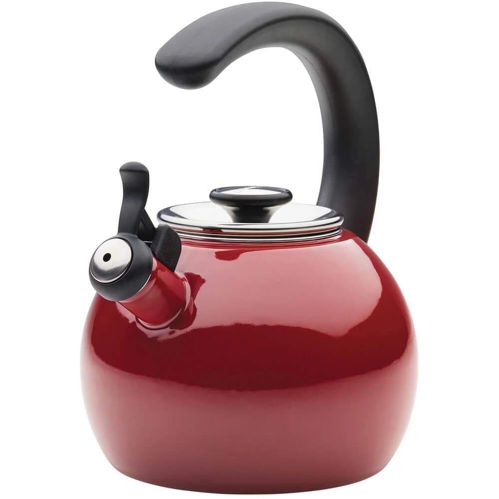 Enamel on Steel Whistling Teakettle/Teapot With -Up Spout, 2 Quart - Red