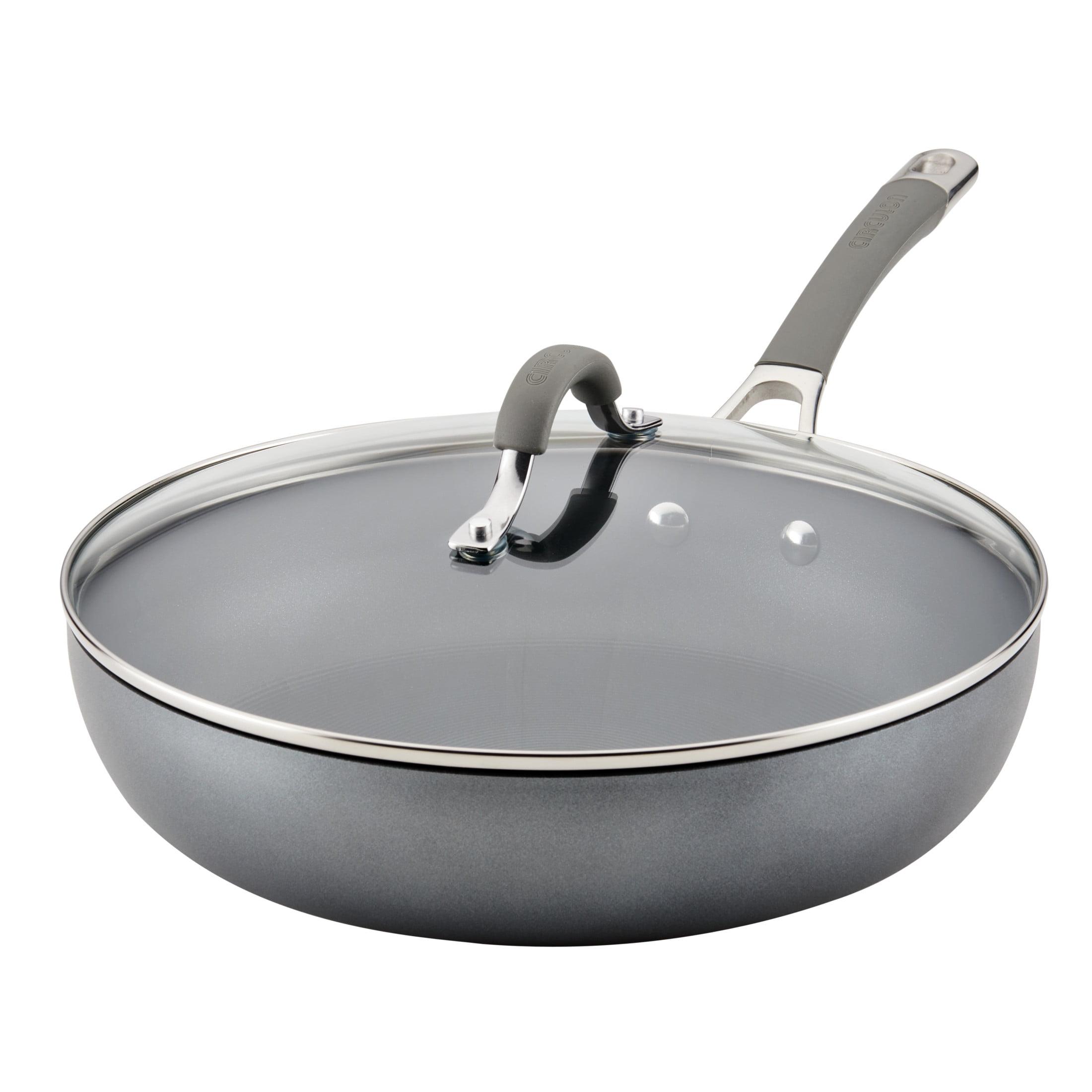 Gray Aluminum Nonstick Deep Frying Pan with Lid, 12 Inch