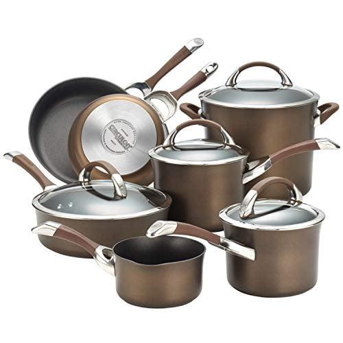 Circulon Symmetry 11 Piece Cookware Set - Chocolate: Nonstick Pans, Hard Anodized, Soft-Grip Handles, Induction Compatible